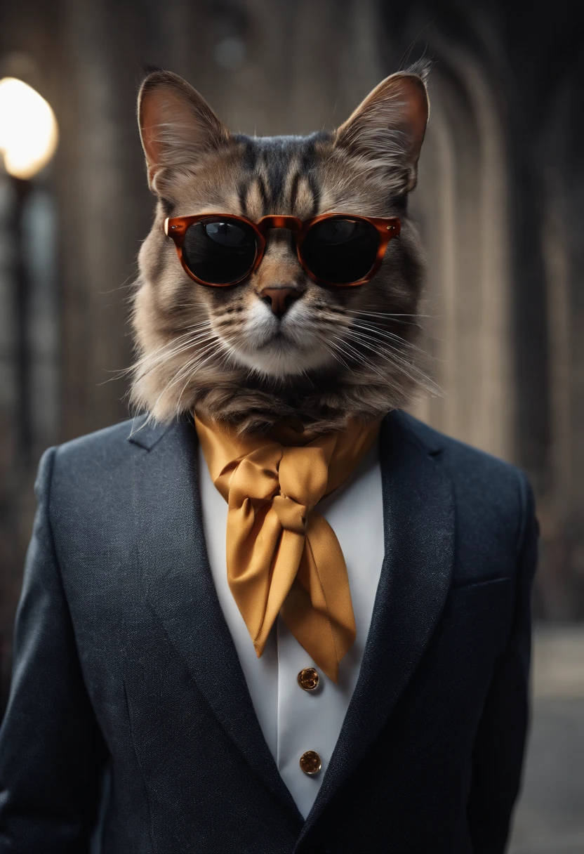 cinematic film still ((BBC Style)) picture  of an cat mobster in (wildlife) , smoking his cigar . shallow depth of field, vignette, highly detailed, high budget, bokeh, cinemascope, moody, epic, gorgeous, film grain, grainy, high quality photography, 3 point lighting, flash with softbox, 4k, Canon EOS R3, hdr, smooth, sharp focus, high resolution, award winning photo, 80mm, f2.8, bokeh