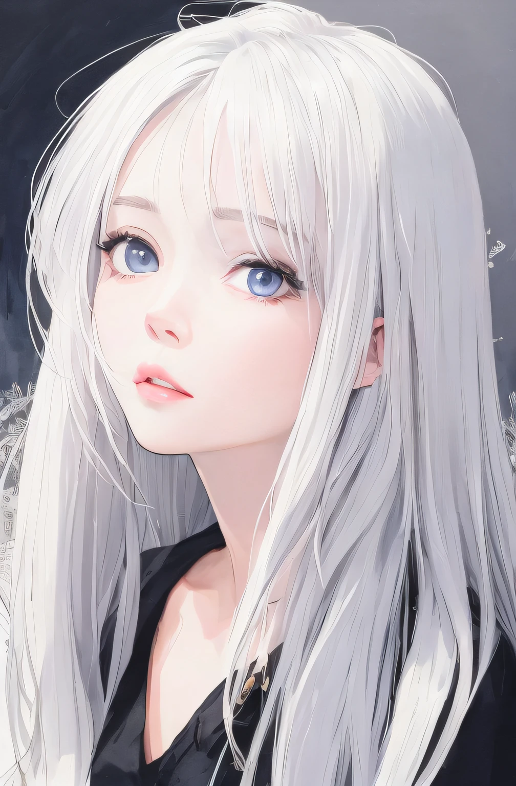 anime girl with long white hair and blue eyes in a black dress, Girl with white hair, Beautiful Anime Portrait, perfect gray hair girl, detailed portrait of an anime girl, Portrait Anime Girl, silver hair girl, Beautiful anime girl, Anime Girl with Long Hair, with white long hair, with long white hair, white hair, white haired god, Stunning anime face portrait