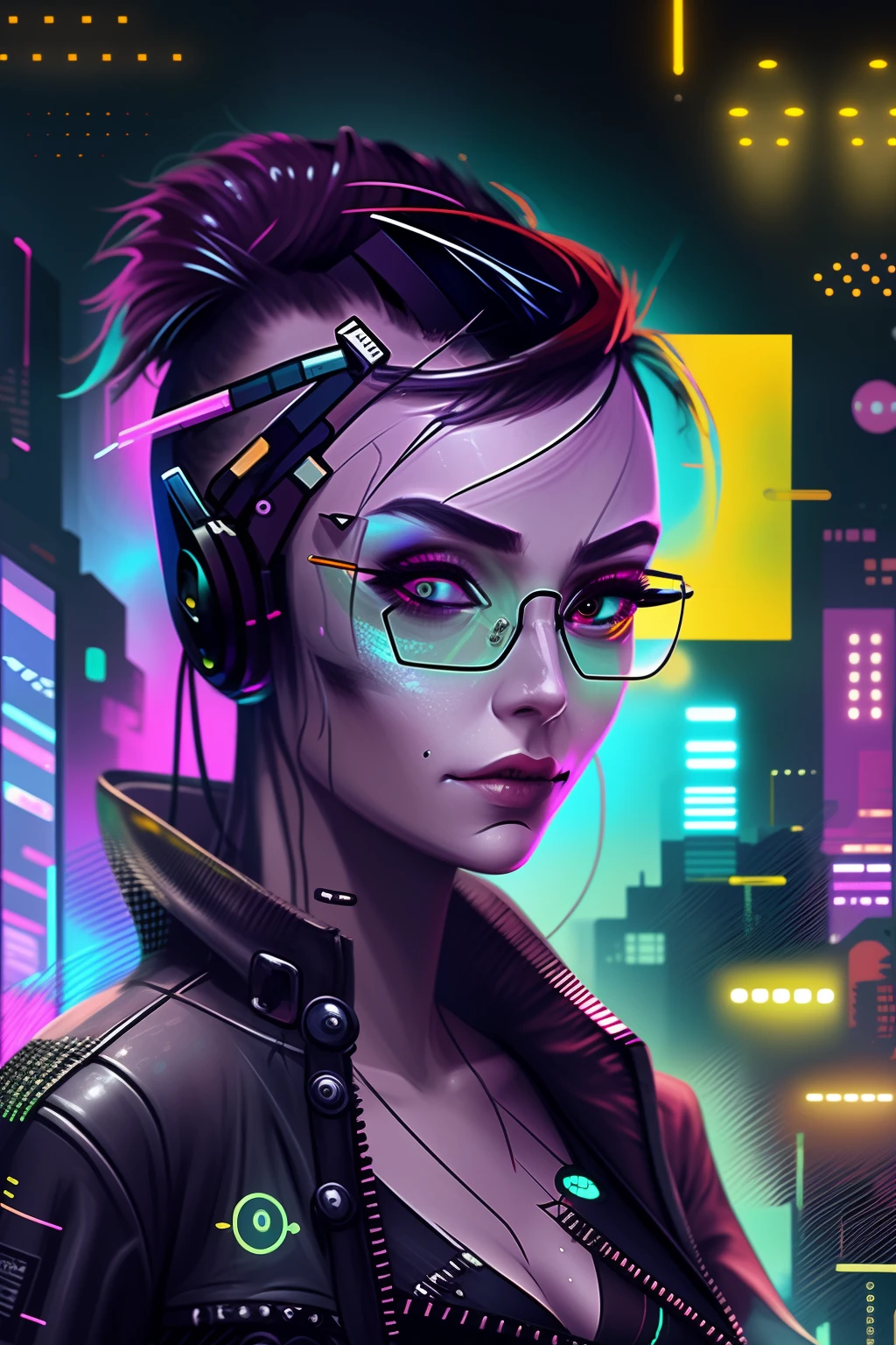Raposa cyberpunk de oculos e jaqueta