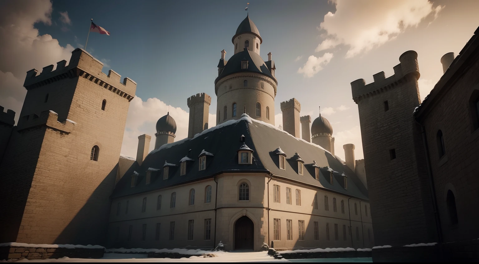 Game of Thrones style castle with house flags