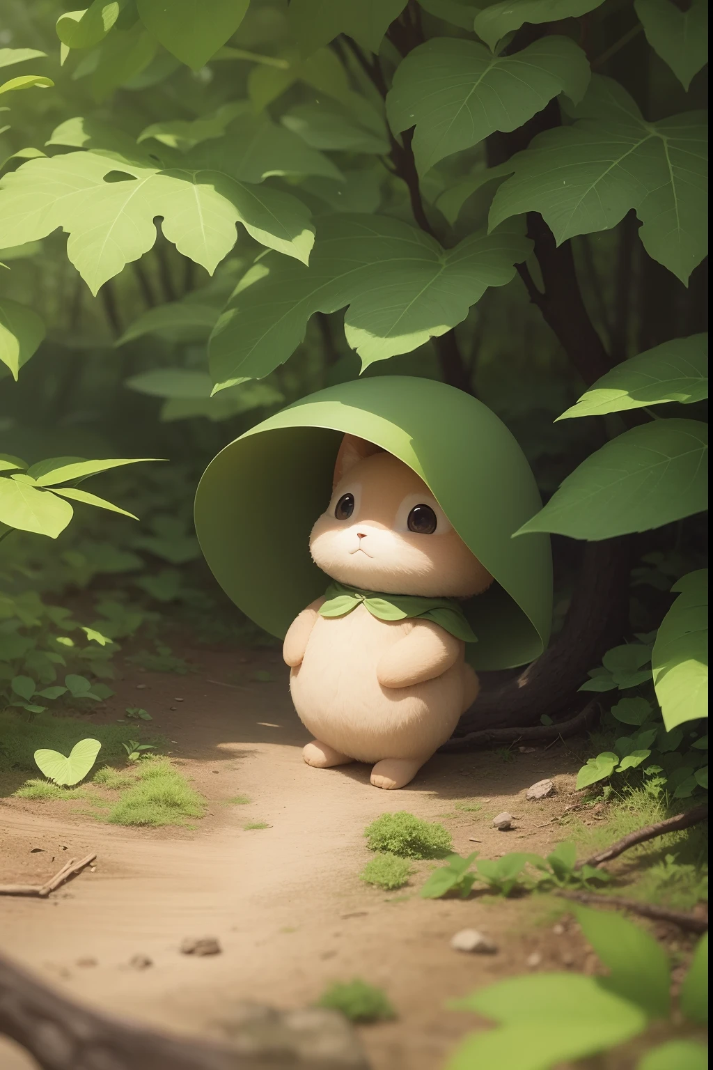 Illustration、in woods、a mysterious creature、Has a small、cute little、fantasy worlds
