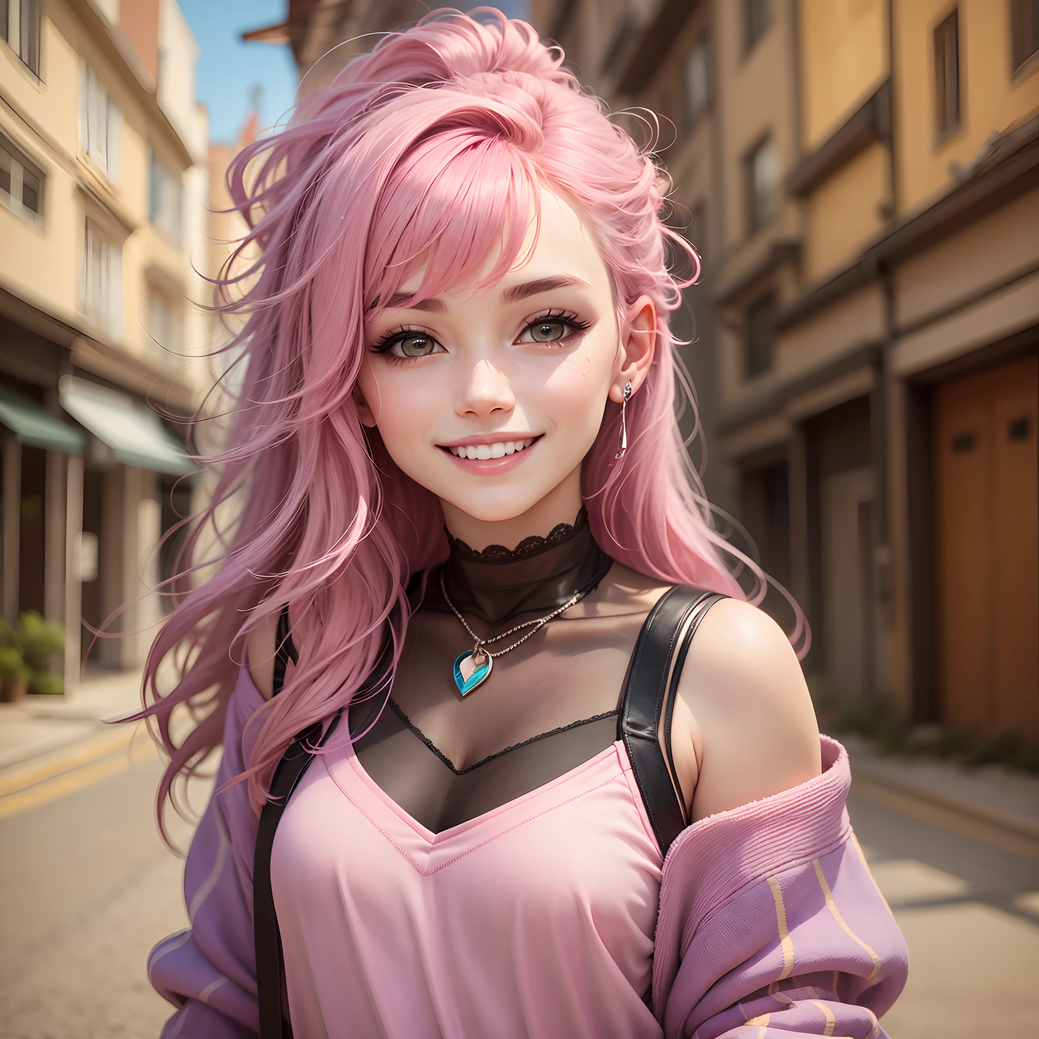 girl, pink hair, smile --auto --s2
