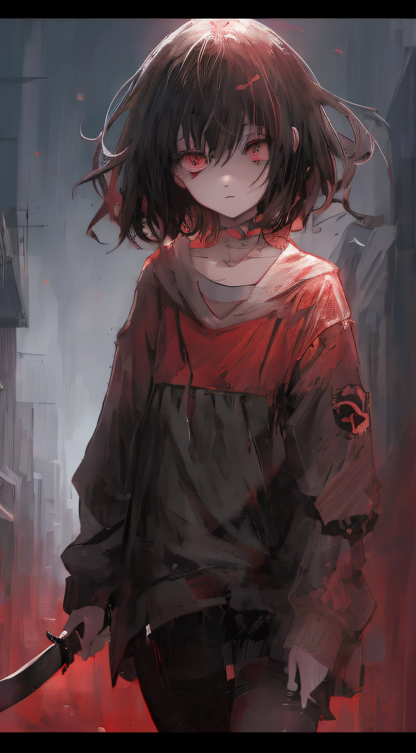 Anime girl with knife all over her face in dark alley, Guviz-style artwork, By Yuumei, Female protagonist 👀 :8, Yandere, lain, Anime art wallpaper 8 K, Guviz, anime visual of a cute girl, Anime art wallpaper 4k, Anime art wallpaper 4 K, 4K anime wallpaper