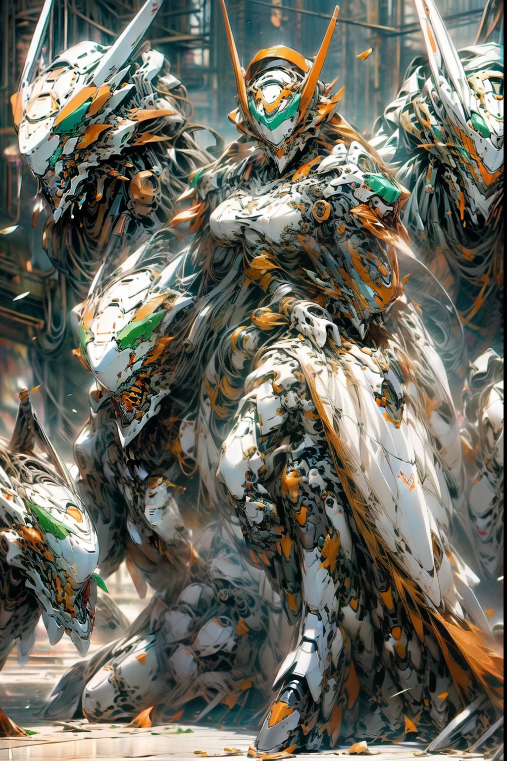 A group of adventurers fighting mighty dragons, Beautiful girl in machine meal uniform, Several pieces of armor were injured and damaged. (breakage : 1.5), Wounds in several places, hemorrhage, Oil leakage from machine armor, Machine decoration, Mechanic's Priest's Uniform, A beautiful girl who uses divine magic, The power of healing, Black Mechanical Gloves, Complex structure (Complexity : 1.9), Thick armor, Exposing the upper breasts, thighs exposed, On the cliff, Majestic backdrop, High-quality sunlight depictions, Glossiness of the machine decoration : 1.5, Magic effects and staging, Warm aura, The aura of nature, Put your hands together and use your shield magic
