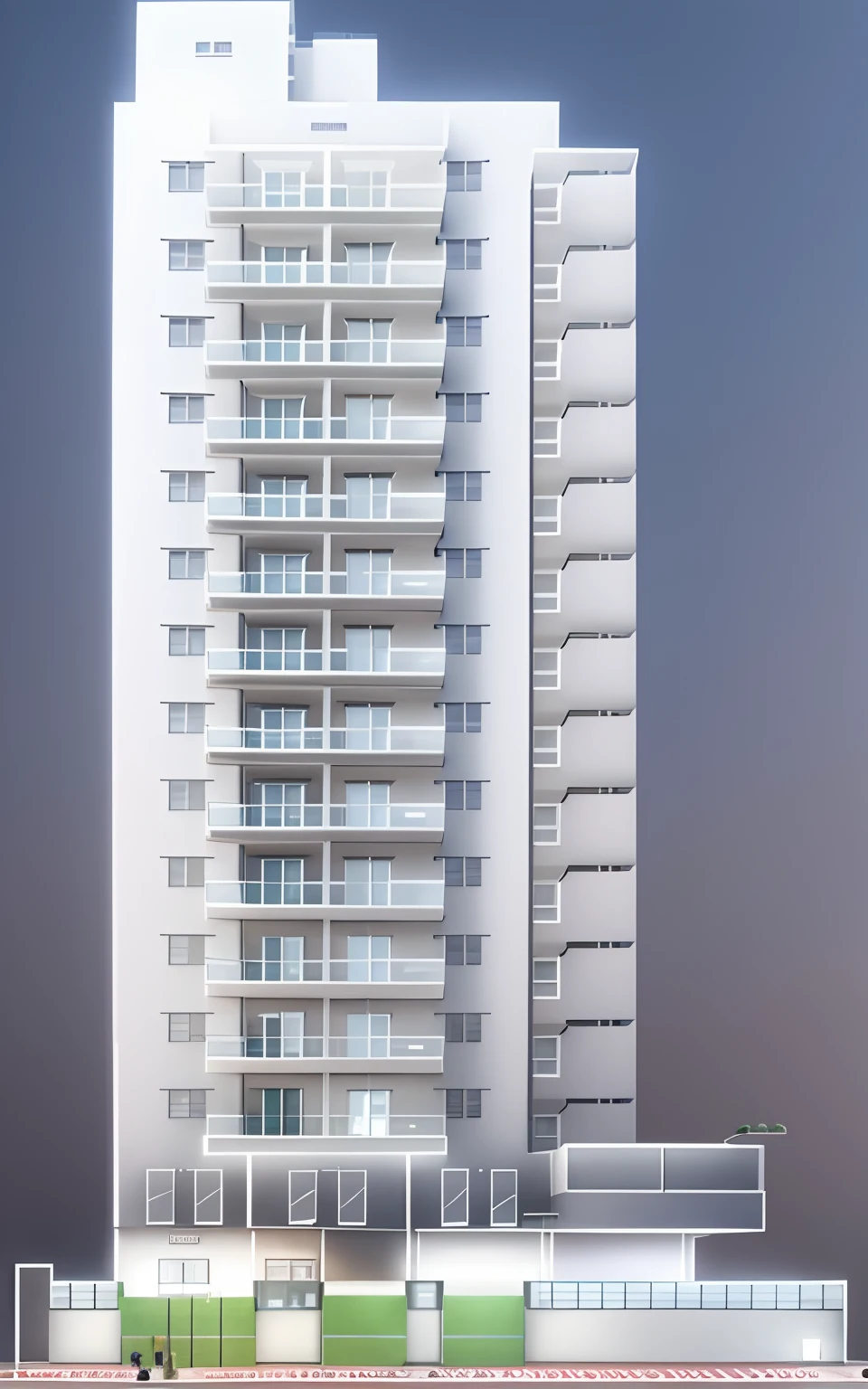 a drawing of a tall building with many windows and many windows, multistory building, full building, elevation view, architectural section, Architectural plan, Construction plans, single building, street elevation, side elevation, cascading highrise, planta baixa, elevation, architectural concept diagram, front elevation, elevation on the right, architectural scale, building facing, perspective view, paredes acizentadas, janelas de vidro, 3D Building, best quality, 8k