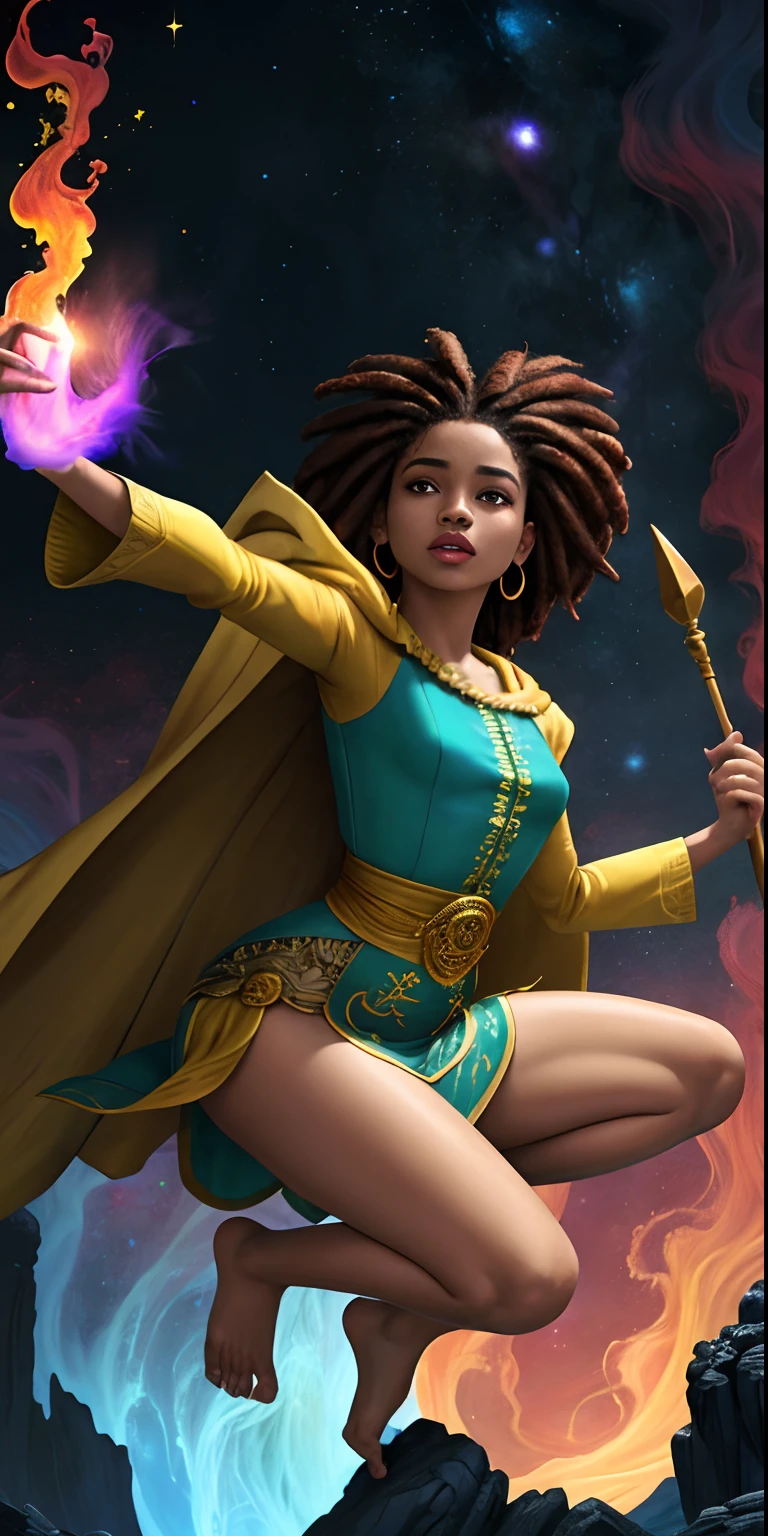 Uma mulher Moreno, de cabelo afro cabelo caindo para frente, Rasta type but braided, holding a spear in, Shape Dana spearhead informs of a , e um escudo em forma de ,, com belos seios corpo perfeito com , a wide thigh is beautiful a woman, com seios lindos corpo perfeito, uma coxa larga, is beautiful a destination with ,vario expression sexual pose, erotic cosmic fallen angel, olhos claros brilhantes, Biomechanicals, estranho, assustador, pesadelo, cores muito brilhantes, light particles, com luz brilhante, Mshiff, Arte do papel de parede, UHD Summoner Wallpaper Barefoot Female Levitating with Hair , robes and arms of cloak raised on a broken earth, luz de lava brilhante de baixo do campo de asteroides (rochas irregulares, pedregulhos e detritos disparando para o ar:1.3) (tempestade de detritos de poeira ventosa:1.1) Volumetric mist mist ray tracing z pass bright light from below, (obra-prima) (melhor qualidade) (detalhado) (8k) (cinematic lighthing) (foco nítido) (intrincado)