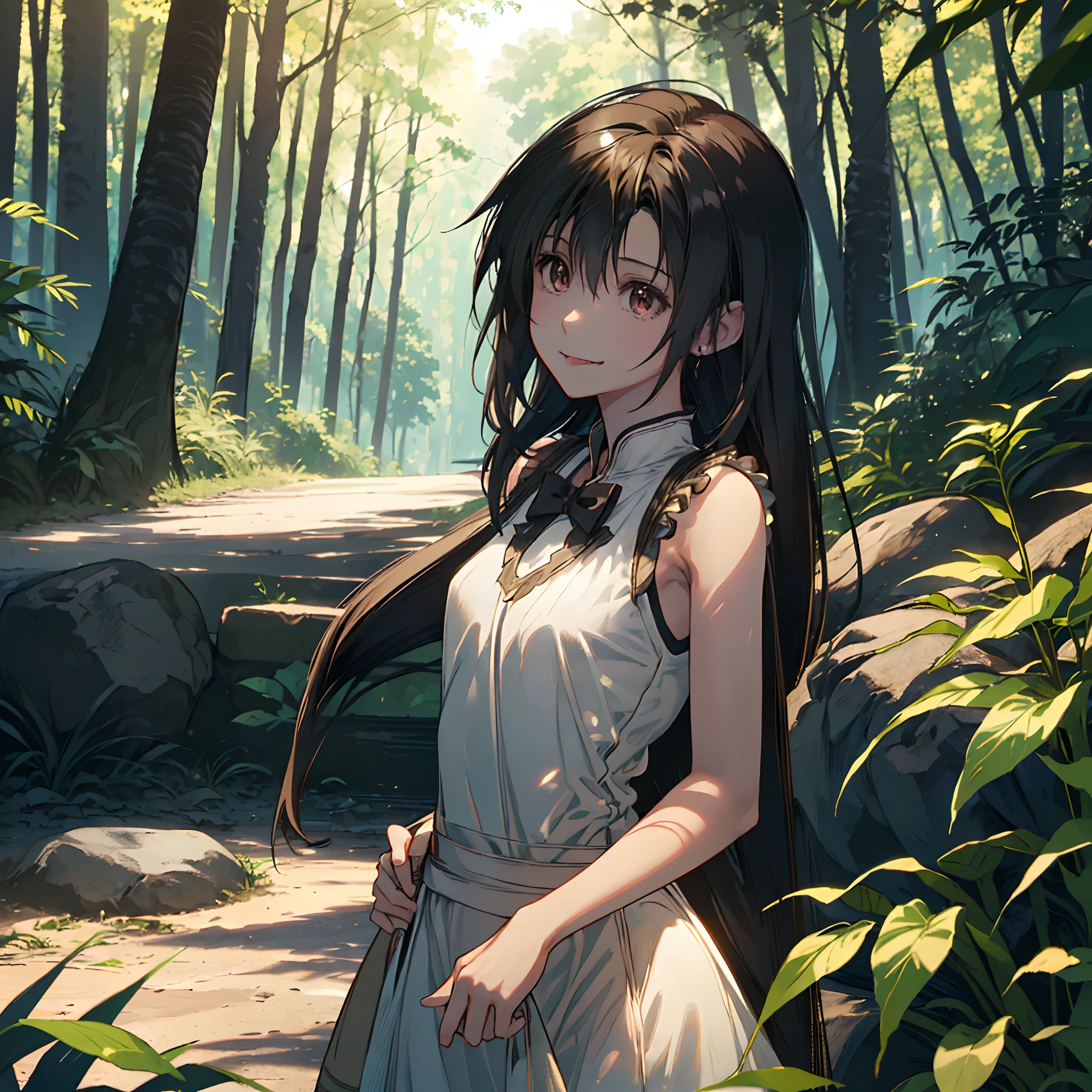Beautiful Girl, (((((Small)))), face showing, Protruding tongue, Short hair, brown, 8K, Professional Photography, Delicate, Clear, In the forest, Sun, light leaks, masutepiece, (Beautiful)))), (reality)))), Smile, Fantastic, Angel, 年轻