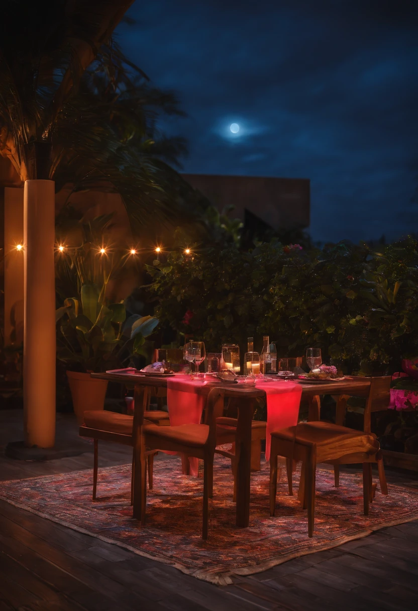 (8k、Fotografia RAW、qualidade superior、obra prima:1.2)、(realisitic、Fotorrealista:1.37)、(ultra-detalhada)、drinks de bebidas nortuna, com tons de leds azuis e rosa, people dancing in a gigantic venue with universe in the background, muito realismo com a natureza iluminado por neon futurista, Com Miami Vice Colors, Neon pink and blue drinks in beautiful night in the galaxy