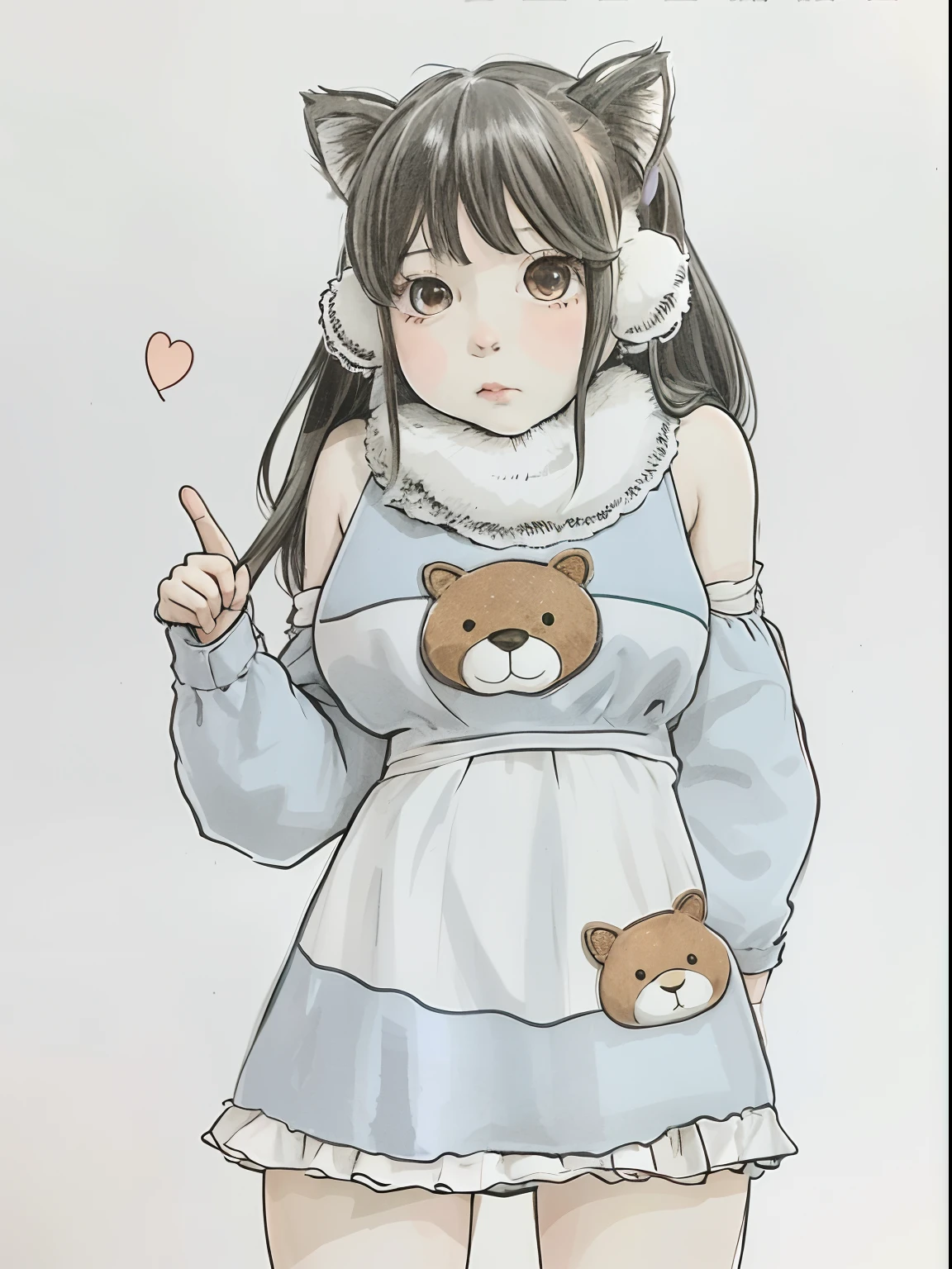 There is a drawing of a girl with cat ears and a teddy bear, loli in dress, small curvy loli, marin kitagawa fanart, In an anime style, by Rei Kamoi, With bunny ears, soft anime illustration, female furry mini cute style, cute anime catgirl, by Kamagurka, anime catgirl