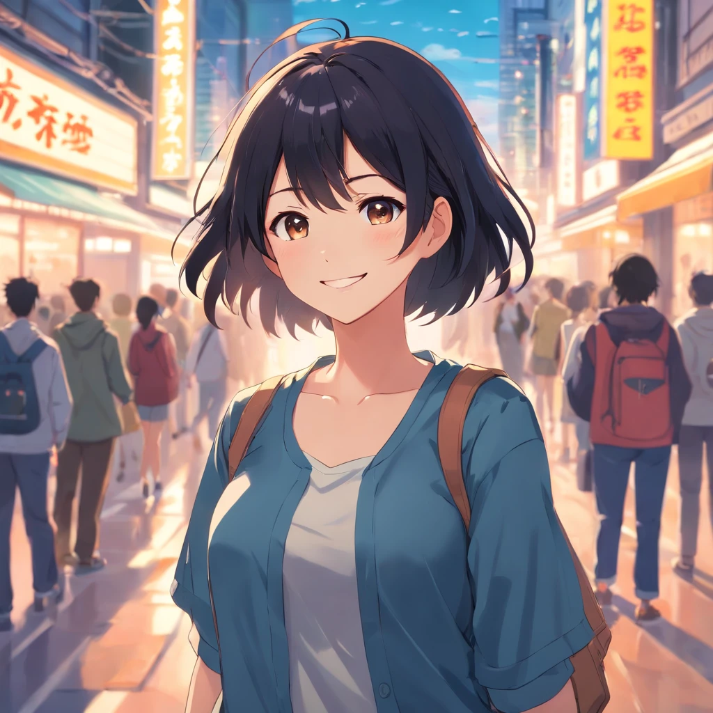 masterpiece,top-quality,1girl in,black hair girl,A smile,student clothes,Colossal tits