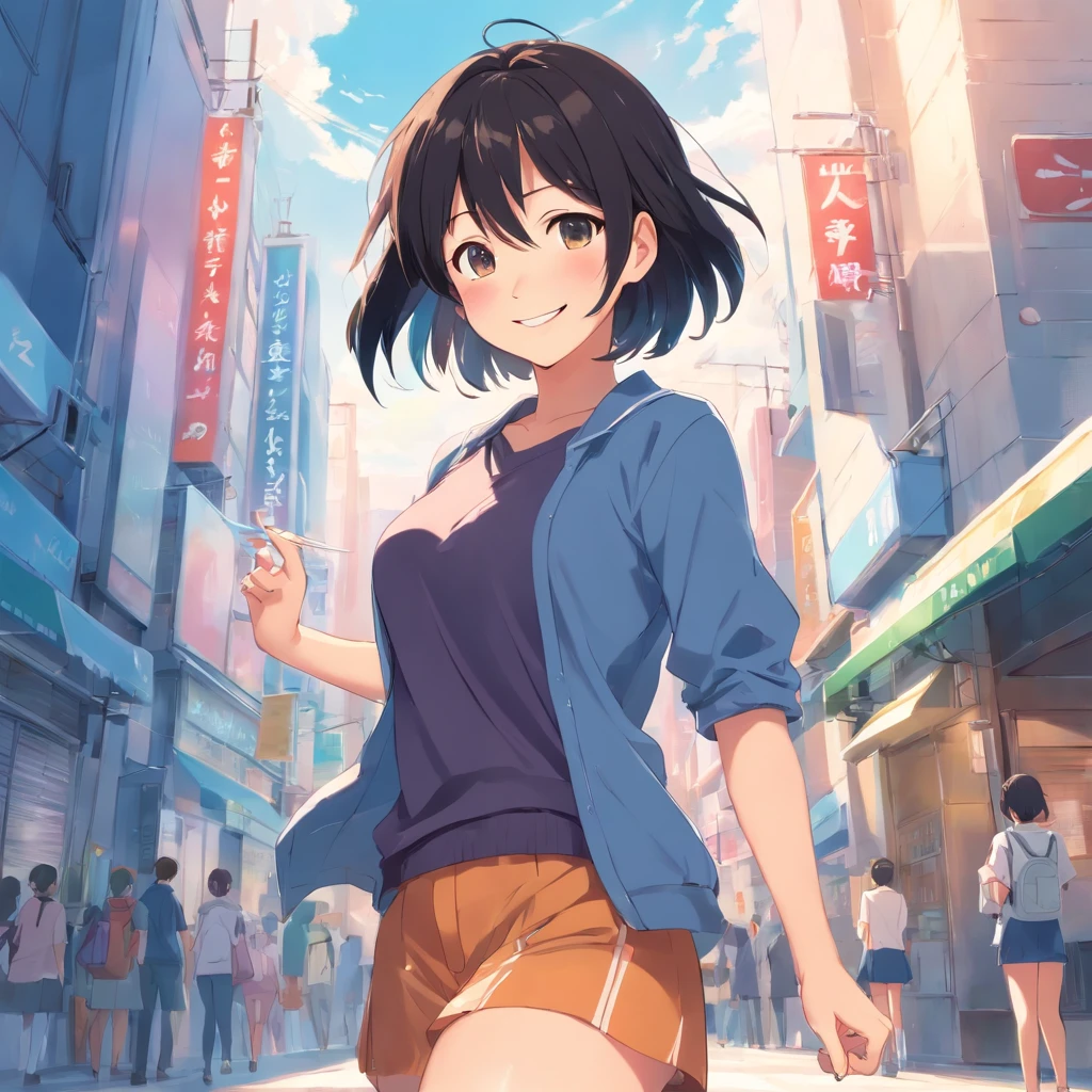 ​masterpiece,top-quality,1girl in,black hair girl,A smile,student clothes,Colossal tits