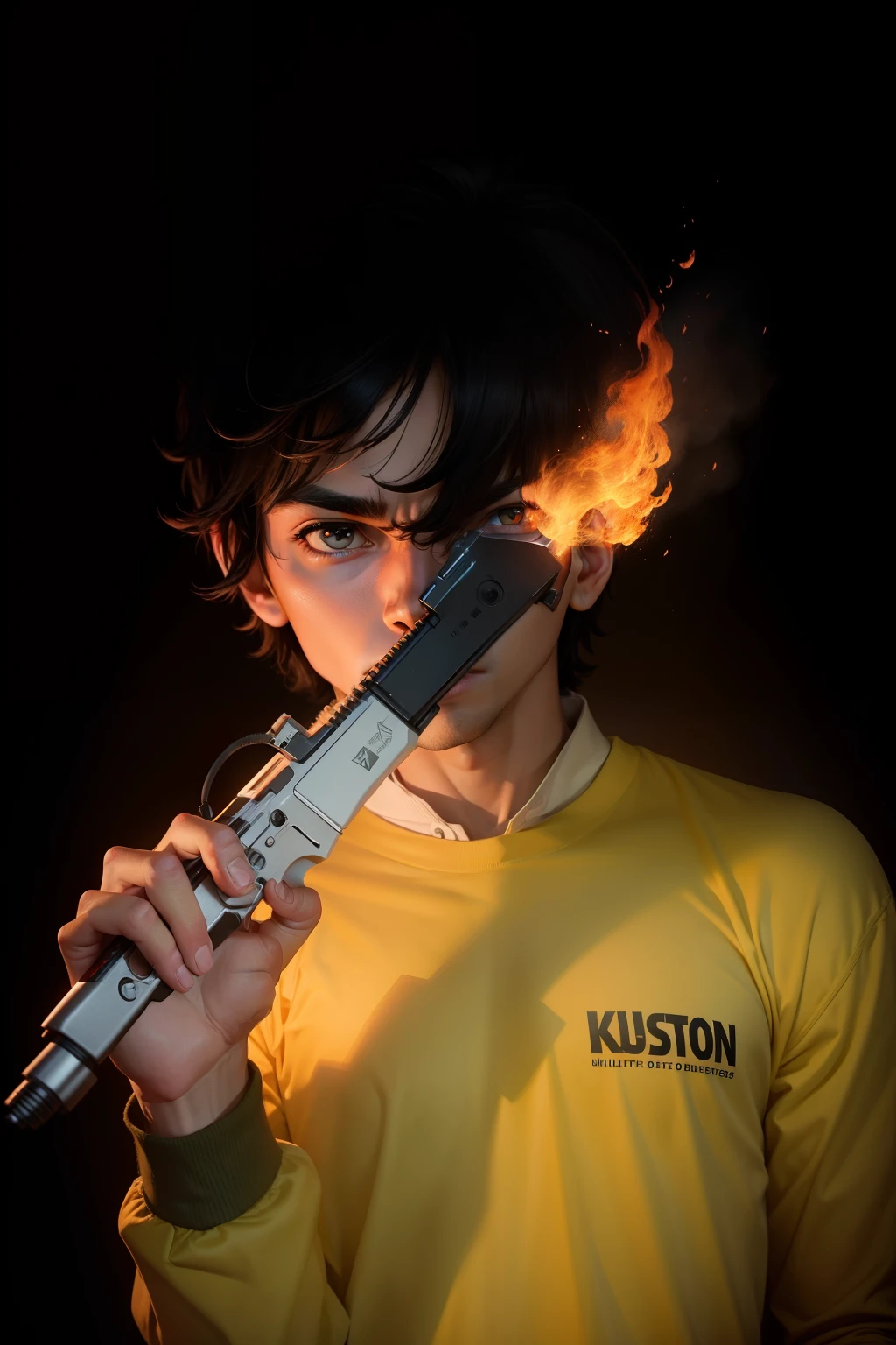 smart boy killer atitude ultra 8k fire background realistic i and face