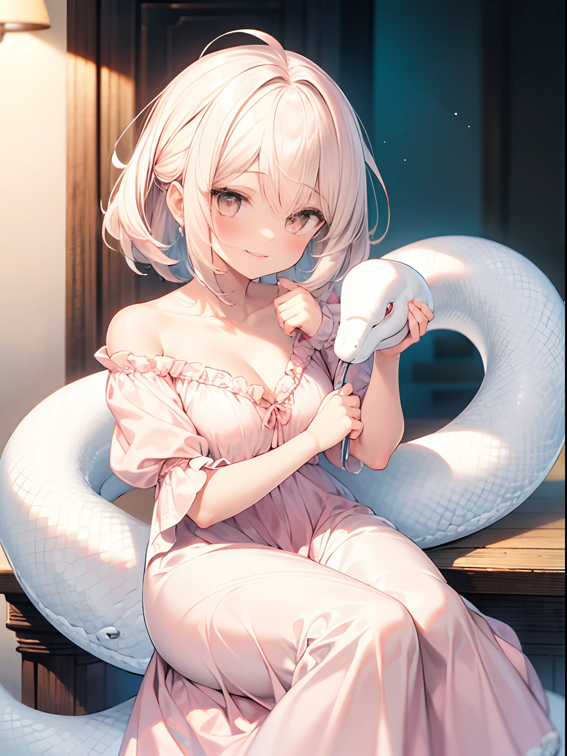 A ，A large white snake was entangled，mystical aura, surreal atmosphere,（Chinese folk suspense, terroral, Supernatural comic book style）， hyper qualit，hyper HD，4K