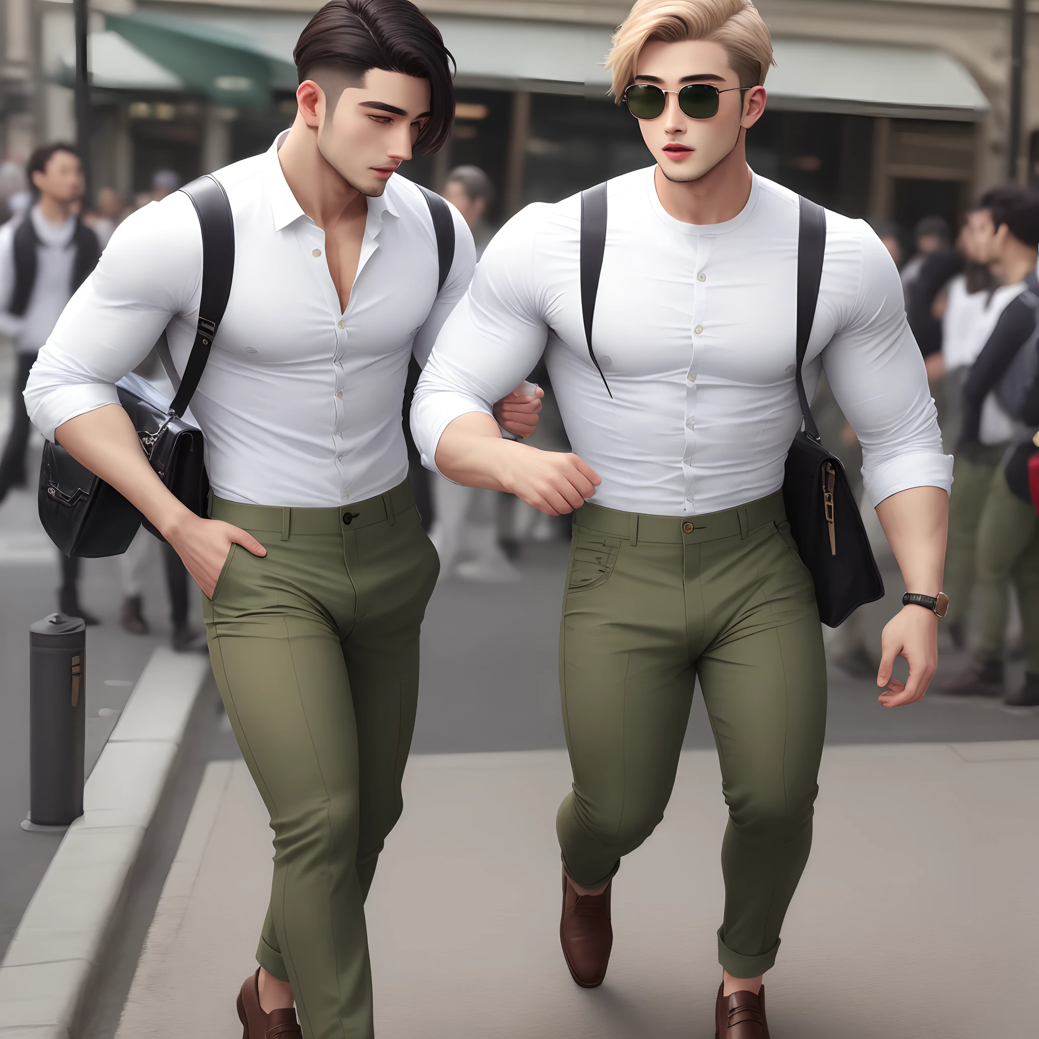 Men white shirt olive green pant