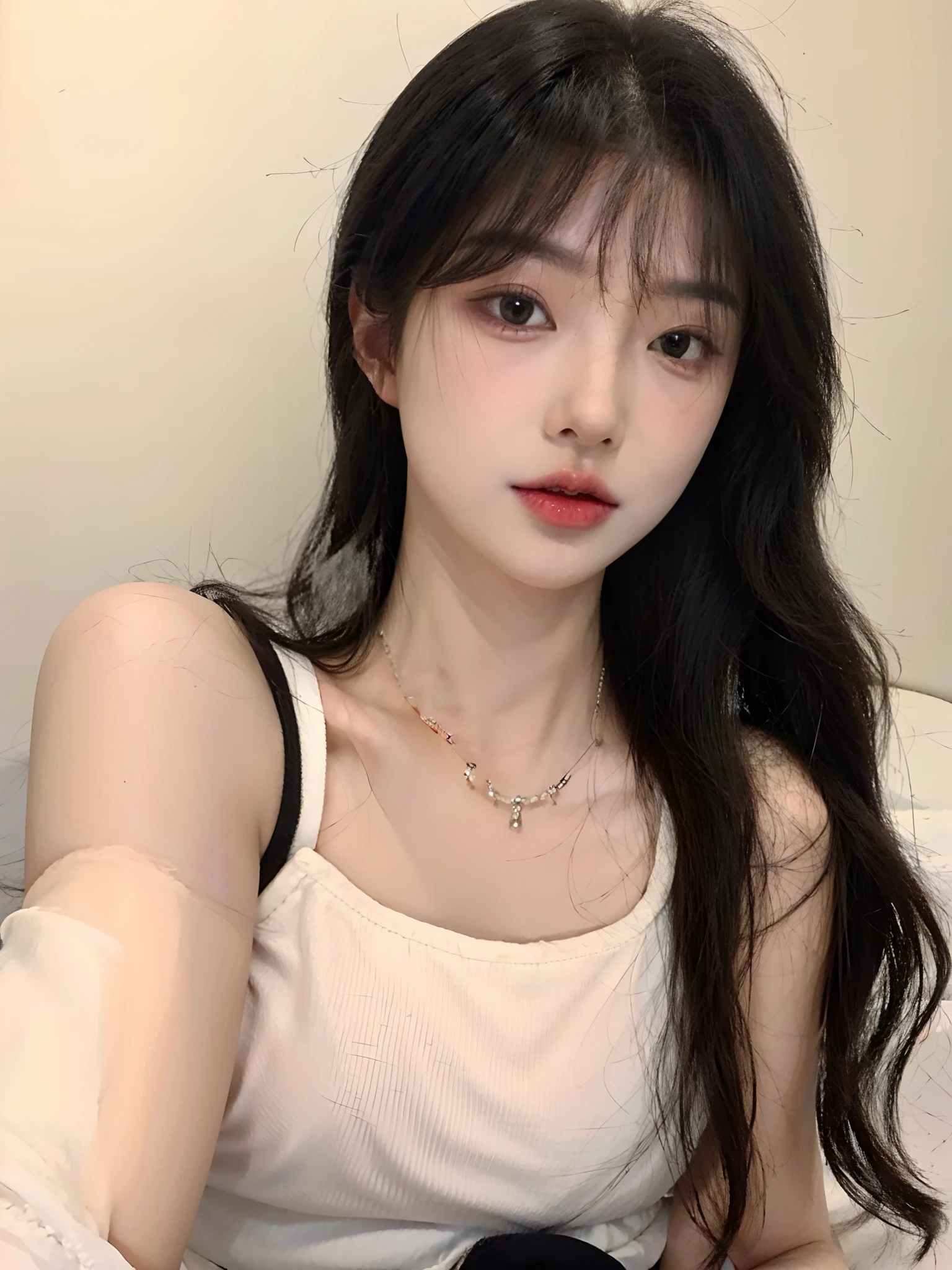 Arakfi Asian woman，Long black hair and white vest, Gorgeous young Korean woman, ulzzangs, beautiful Korean women, Korean girl, Beautiful young Korean woman, lalisa manobal, popular korean makeup, wan adorable korean face, tzuyu from twice, young lovely Korean faces, Popular Korean makeup, young cute wan asian face