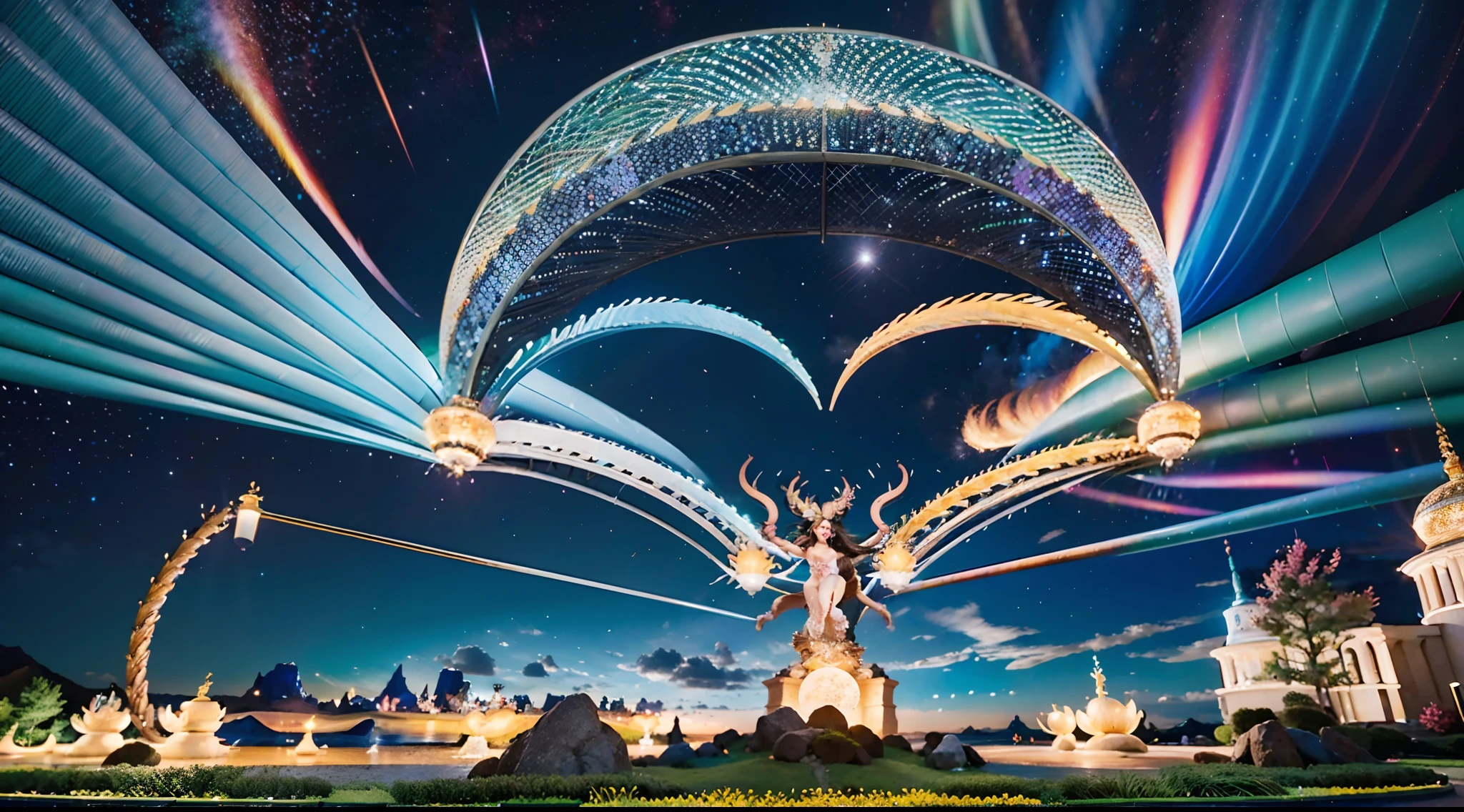 In the beautiful illustration of this super-grand scene，The ultra-distant lens shows us（Over eight unique centaur characters：9.9），They all have their own characteristics，Vivid and interesting。Radiant from the heavens（angelicales：6.6）Like centaurs、To nightmarish is（Surrounded by flames：6.6）of the hellish centaurs、And then to the wind dancing in the air（fairy：6.6）centaur horse、And thunder and lightning surrounding（Unicorn：6.6）centaur horse，and shining metallic ones（Machinary：6.6）centaur horse、And then to color（Dragon scales covered：6.6）The strength of the whole body is a powerful dragon centaur、Elegant and agile（the elf：6.6）The centaur's slender and graceful lines always wear a flower crown、Enchanting and charming（Tiflin：6.6）centaur horse、Have the indescribable（Raised sexy：6.6）'s（succubi：6.6）centaur horse。Each character has their own unique charms and abilities。The illustration uses advanced artistic techniques and tools，（Divide the scene into sections by geometric arrangement：9.9），Each section corresponds to a centaur character，This makes more efficient use of space。Through Midjourney's advanced brush tools、Color palette、Material packs and model packs、Texture tools，For each centaur, beautiful props are designed to increase racial characteristics、Clothing and physical features，（Enhances the character's personality and visual appeal：2.5）。The scenery in the illustrations is stunning，There are changing skies、rainbowing、extreme light、Stars and Moon。Incorporating iconic landmarks such as Mount Everest，and fireworks、tranquil lake、Natural and urban elements of waves and neon lights，Creates a magical atmosphere。The centaurs display their unique abilities and equipment in a variety of environments，This is true even in extreme alien landscapes。（Use Midjourney's tools、Material packs、Texture tools、The color palette makes depicting details vivid and realistic：9.9），From complex hairstyles and as well as different racial traits、Body、Appearance features、Clothing to real textures，This