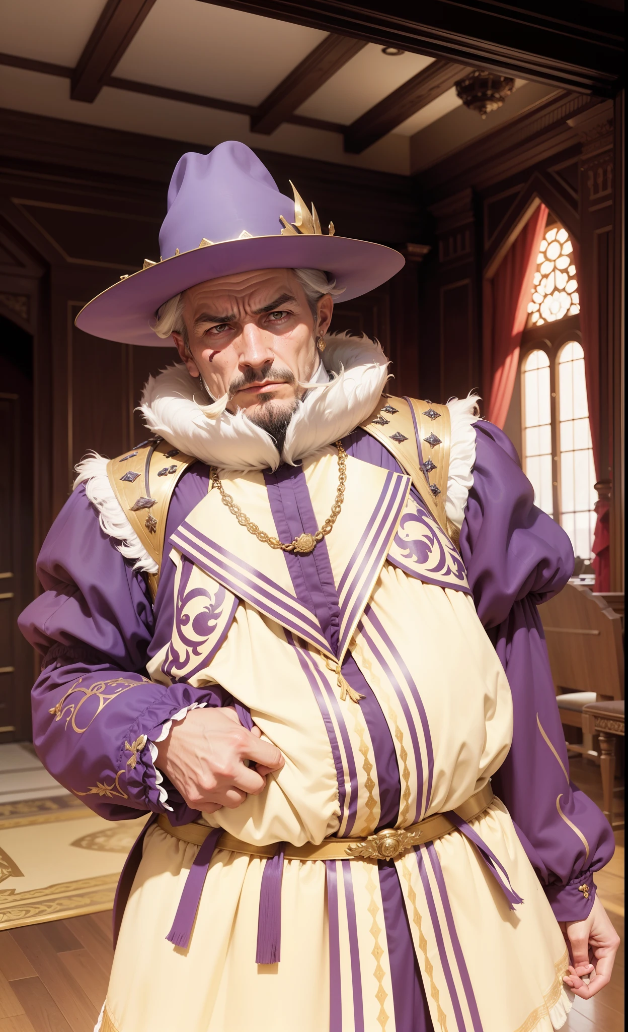 Ambassador, luxurious and expensive and detailed ambassador clothes, 16th century, renaissance, age of exploration, suspicious, cunning, Portuguese, 16th century, renaissance, man, age of exploration, age of 50, impressive, Deep outline, energetic, ambitious, diligent, opportunist,Ingenuity, cruel, pitiful, frustrated, ill-fated, hate, want to revenge, destructive, nervous