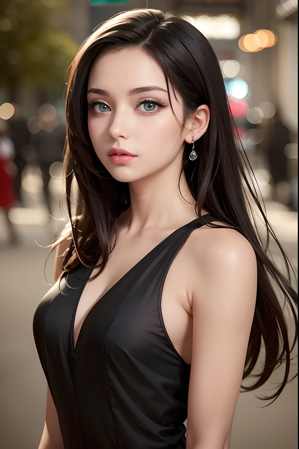 masterpiece, best quality, beautiful young woman, shiny blue eyes, (detailed pupils:1.2), eyelash, beautiful light black hair, streaked hair, multi color, medium hair, perfect face, detailed,