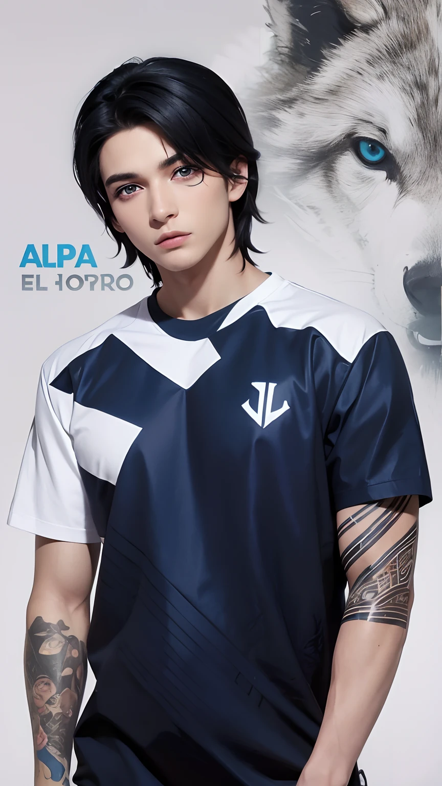 masterpiece, best quality, beautiful young man, shiny blue eyes, (detailed pupils:1.2), eyelash, black hair, streaked hair, multi color, medium hair, perfect face, detailed,