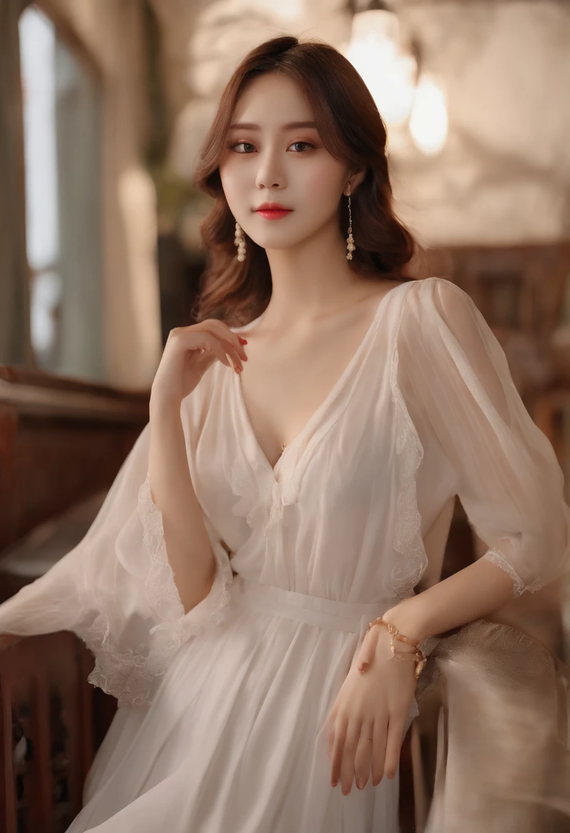 ((top-quality、8K、​masterpiece:1.3))、1girl in、Slim beautiful woman:1.3、(Casual Hairstyles、huge tit:1.2)、Casual clothing:1.2、By the sea、Super Detail Face、Delicat eyes、二重まぶた、kindly smile