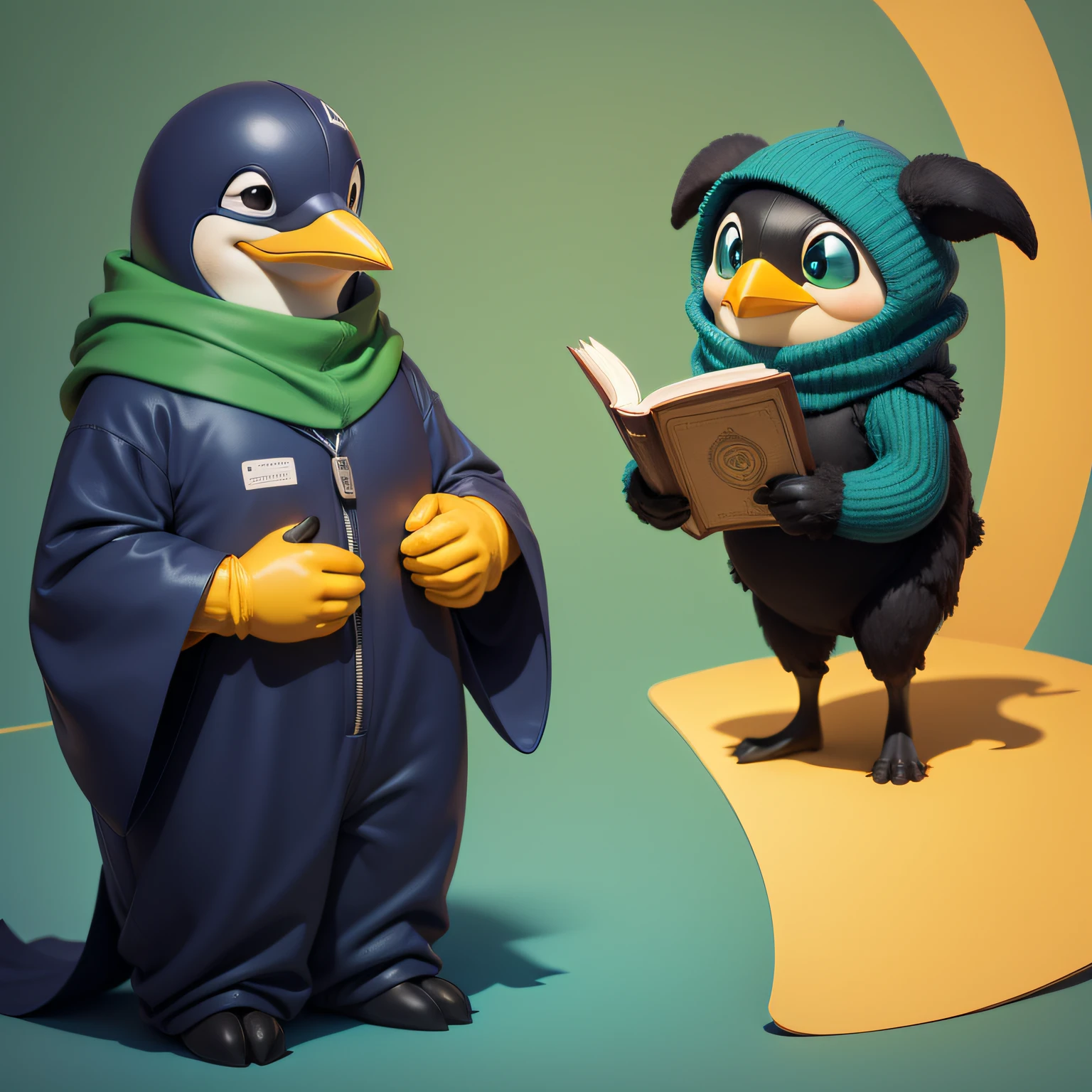 Um pinguim Tux sorridente, holding an open book with the title "Aprenda Linux" na capa. Tux stands, as if you were teaching the contents of the book to someone. Colors can be a combination of green (representando o Linux) e azul (representando o aprendizado e o conhecimento). A tipografia para "Aprenda Linux" pode ser limpa e moderna.