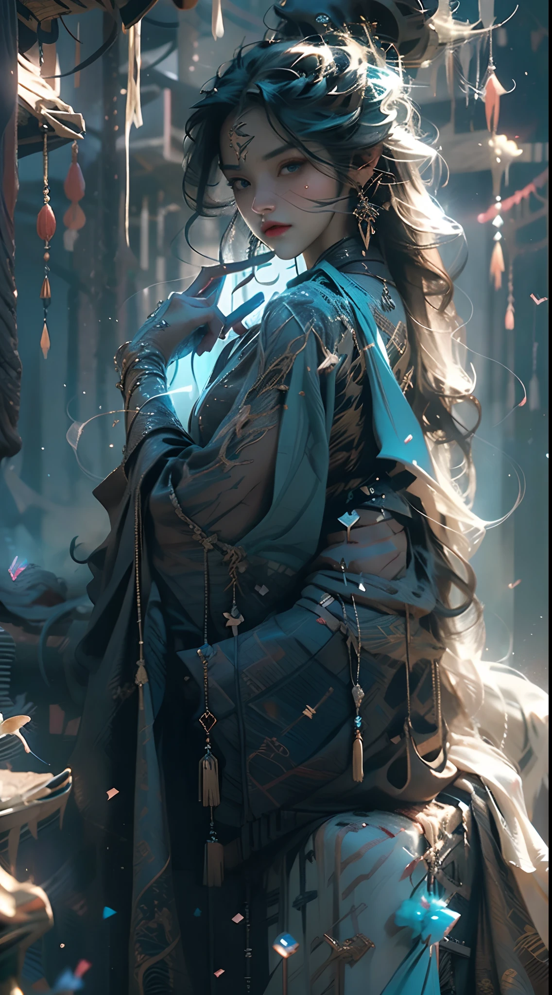 ((Best quality)), ((masterpiece)), (detailed:1.4), 3D, an image of a character from a Chinese donghua, holding a Chinese long sword, makeup, extremely beautiful, shiny sparkling eyes, glowing eyes, water splashes, sparkles, ethereal ,HDR (High Dynamic Range),Ray Tracing,NVIDIA RTX,Super-Resolution,Unreal 5,Subsurface scattering,PBR Texturing,Post-processing,Anisotropic Filtering,Depth-of-field,Maximum clarity and sharpness,Multi-layered textures,Albedo and Specular maps,Surface shading,Accurate simulation of light-material interaction,Perfect proportions,Octane Render,Two-tone lighting,Wide aperture, zoomed out, full body, neon glow affects, bioluminescent ,Low ISO,White balance,Rule of thirds,8K RAW,