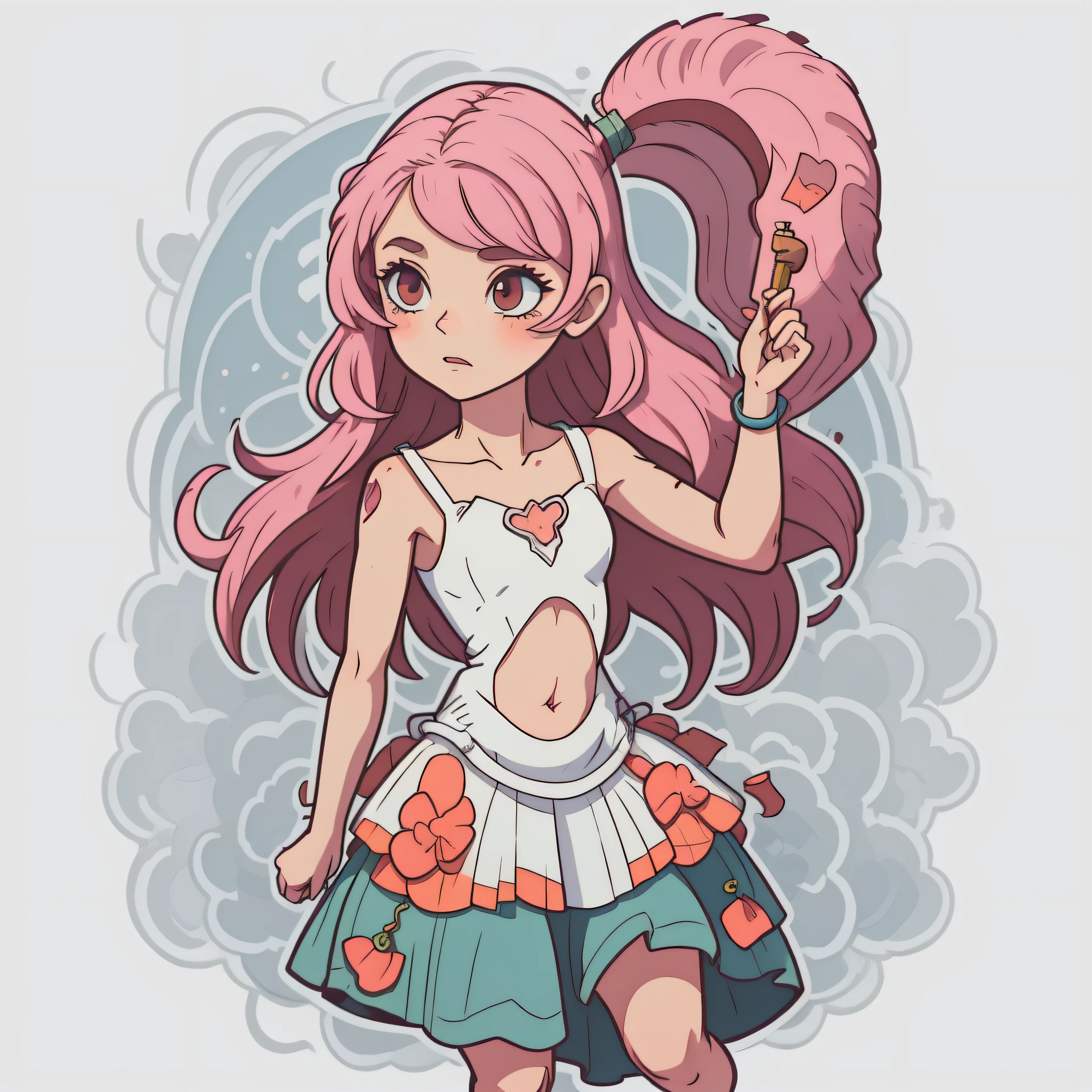 1 garota sozinha, vetor, background neutro, cabelo cor de rosa, adesivo, centralizado, boa anatomia ,copo inteiro dentro de um circulo, corpo perfeito, perfeita, symmetric, sticker, detalhado