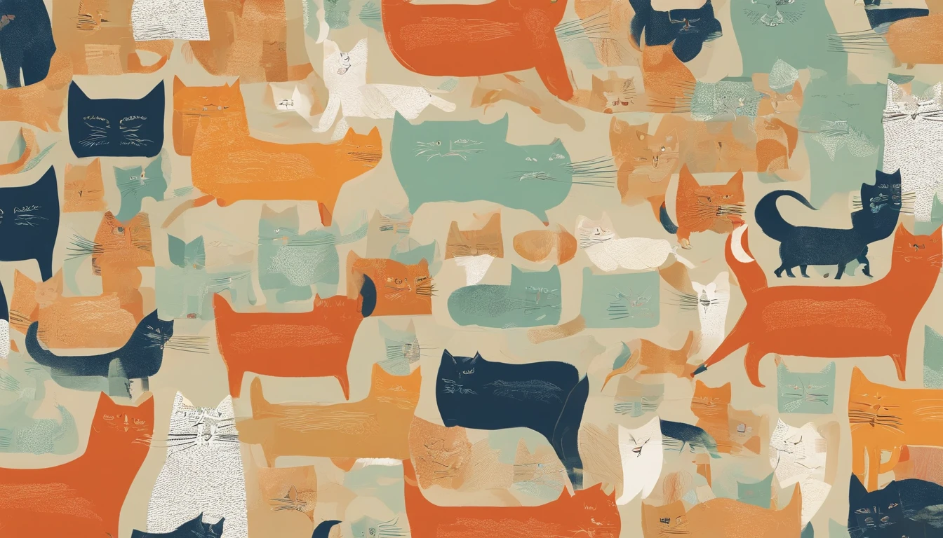 Cats steal cat food,The proportions are moderate, Gradient color, Soft color palette, Hierarchical form, simplebackground, Spatial perspective is correct, large panorama, structurally correct, Depth of field, f/1.8, Best quality