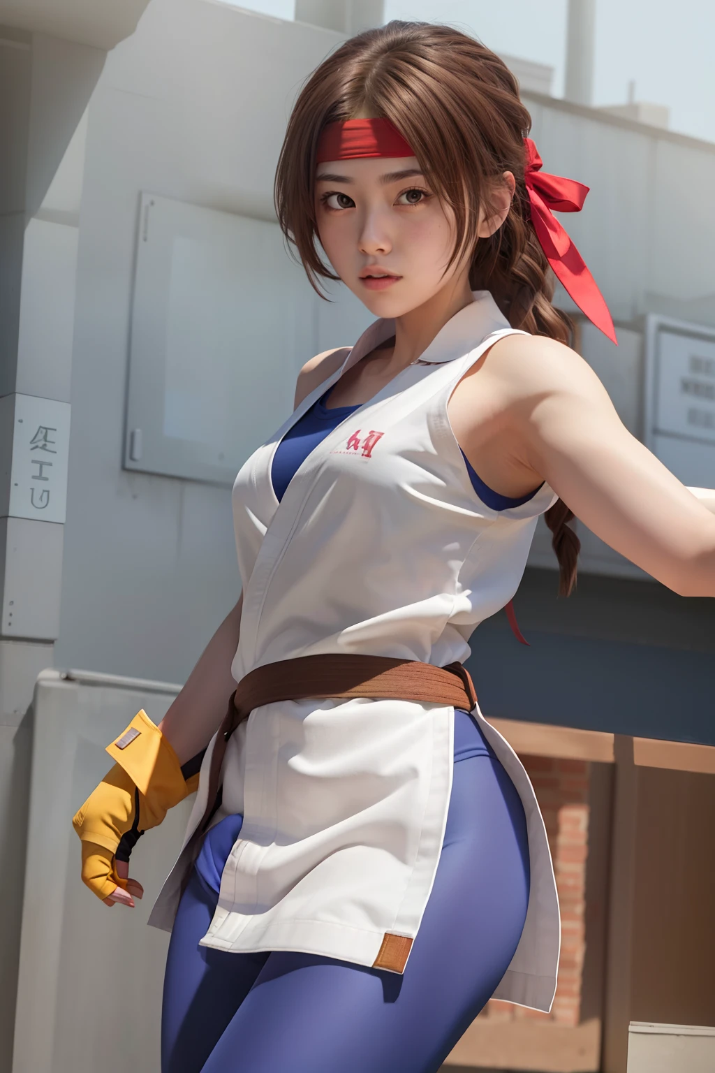 (masterpiece, best quality, high resolution, unity 8k wallpaper, extremely detailed CG:1), (illustration:1.0), 1girl,solo, yurims, headband, dougi, spandex, gloves,