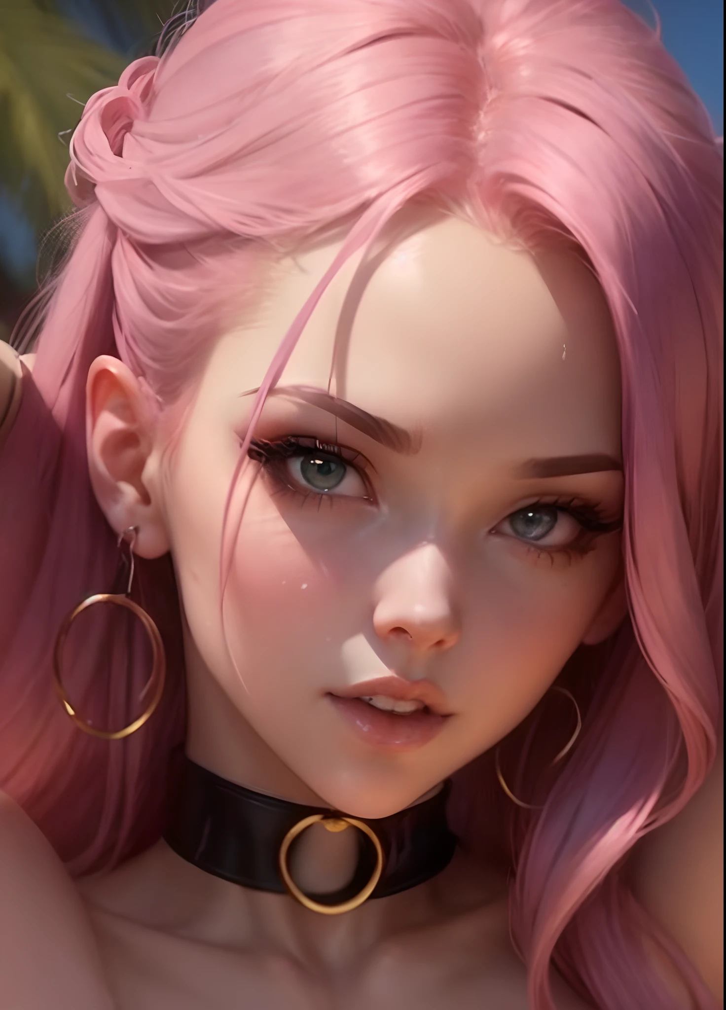 a close up of a woman with pink hair and a choke, deviantart artstation cgscosiety, ig model | artgerm, rossdraws portrait, rossdraws 1. 0, wlop rossdraws, detailed digital anime art, artwork in the style of guweiz, rossdraws digital painting, extremely detailed artgerm, :: rossdraws