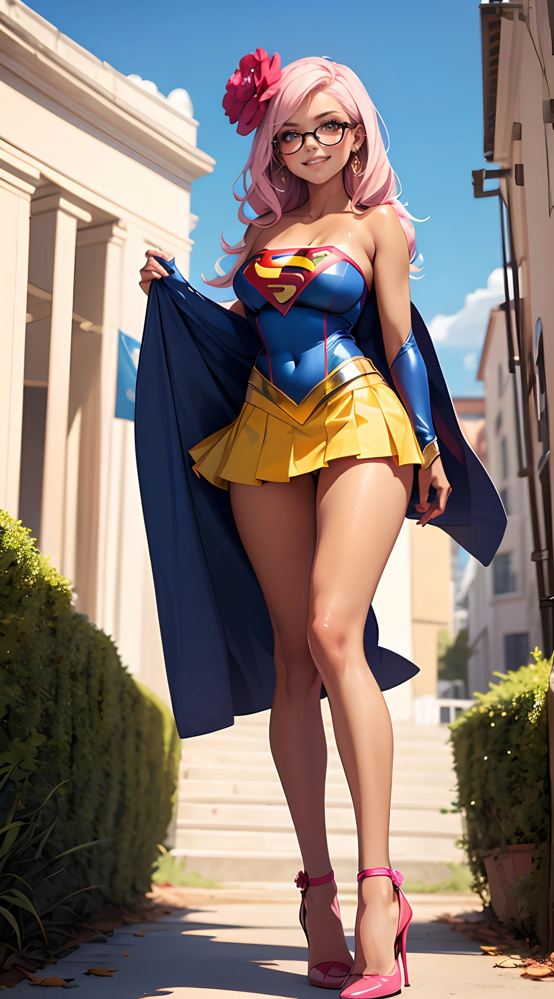 (Supergirl costume dress)、small tits、((nsfw:1.4))、curly hair、voluptuous、gold hair、outdoors、(breast focus:1.1), (bare breast:1.2), (standing nipple:1.2),squatting, pussy juice ((riding a dildo)), dildo insert pussy, ((open vagina, vivid pussy, high quality vagina))