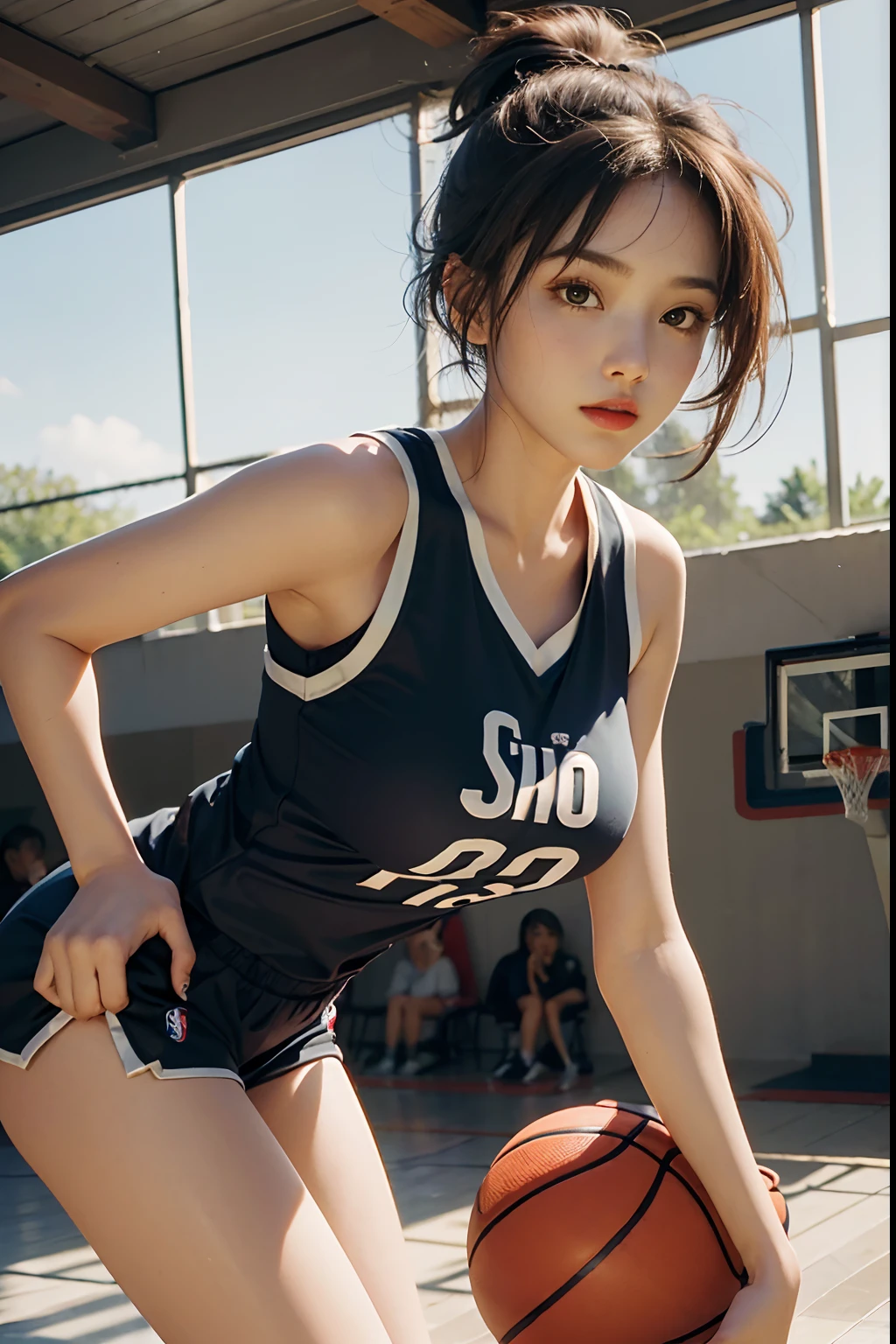 (Close-up:1.4)、(RAW photo:1.2)、(photorealistic:1.4)、(masterpiece:1.3)、(highest quality:1.4)、(Beautiful woman with perfect body:1.ung japanese woman、solo、7 head and body、(cute face)、(cute:1.2)、(full body shot)、(Medium chest:1.3)、beautiful breasts、smile full of happiness、(Volleyball Uniform:1.3)、(beautiful detailed eyes)、(charming big eyes)、(beautiful double eyelids)、(beautiful and detailed face)、(short hair:1.2)、(Beautiful little ass)、(perfect anatomy:1.2)、sweating、Expression in a state of excitement、volleyball player、cowboy shot、Volleyball in hand、look back、beach volleyball、Volleyball Court、
