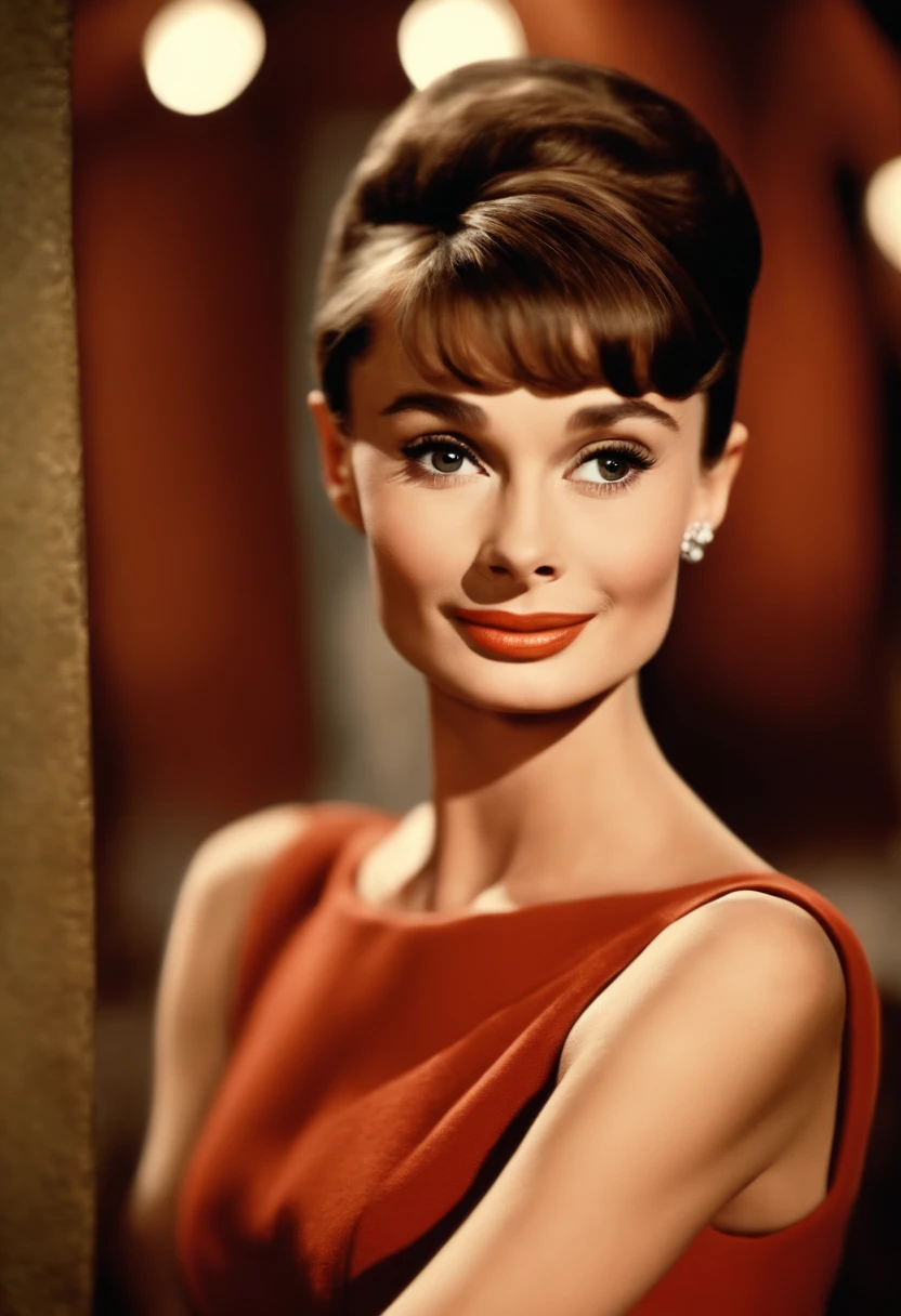 The sexiest beautiful beauty in the world, Audrey Hepburn, Cinematic texture, Best quality, Movie poster, Soft lighting, Warm colors,