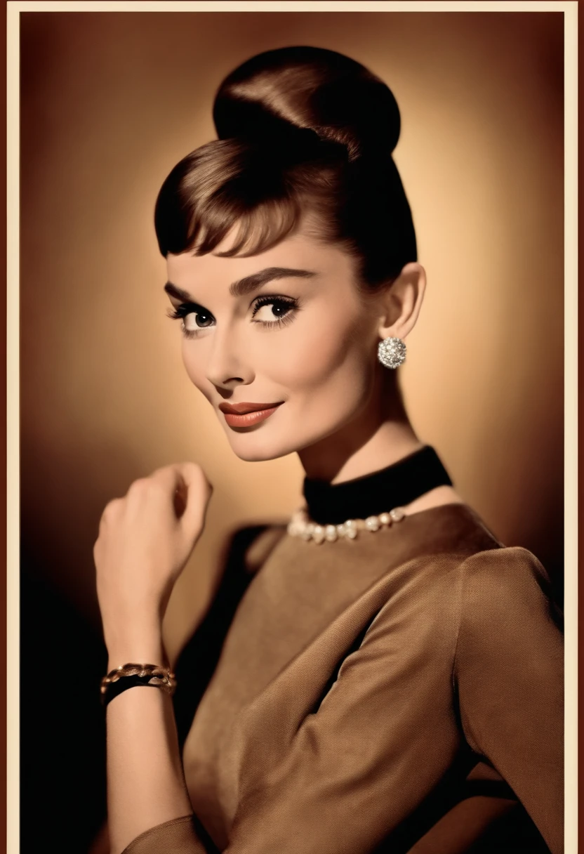 The sexiest beautiful beauty in the world, Audrey Hepburn, Cinematic texture, Best quality, Movie poster, Soft lighting, Warm colors,
