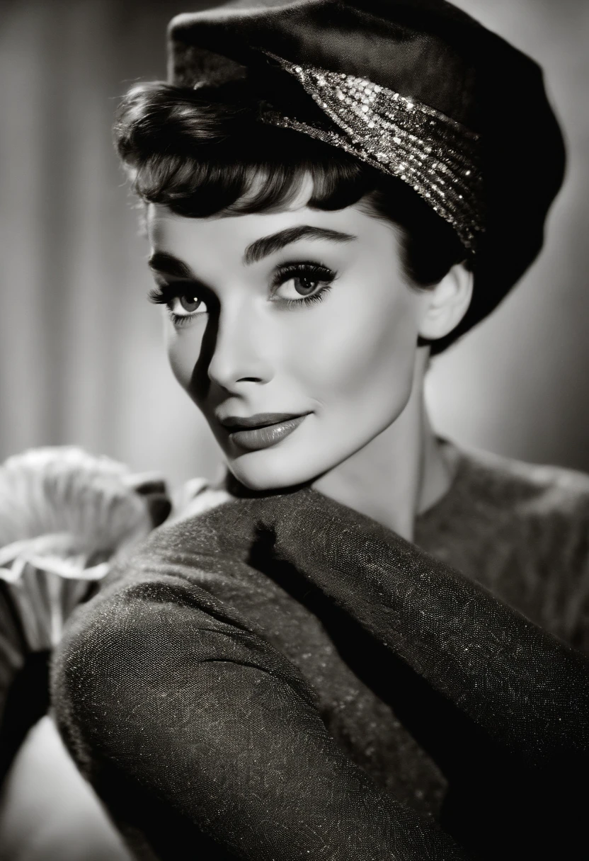 The sexiest beautiful beauty in the world, Audrey Hepburn, Cinematic texture, Best quality, Movie poster, Soft lighting, Warm colors,
