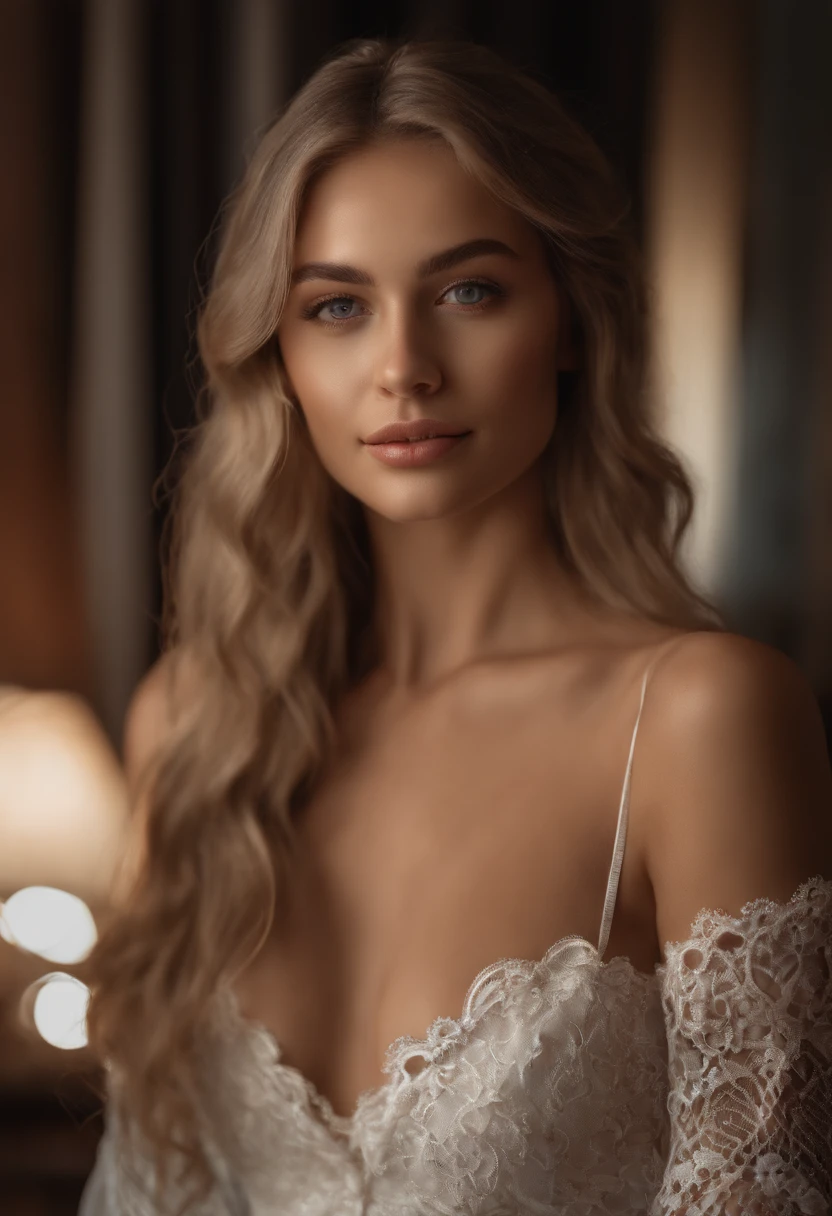 RAW, analog, Nikon Z 85mm,((best quality)), ((masterpiece)), ((realistic)),vintage image, gorgeous russian woman, blond, 22 year old, posing in a hotel wearing lingerie, wearing lingerie petite, smile with teeth showing, ((small breasts)), intricate details, highly detailed, sharp focus, professional, 4k, god rays, hand model, stunning brown eyes, petite, highres, detailed facial features, high detail, sharp focus, smooth, extremely detailed, photo_\(ultra\), photorealistic, realistic, post-processing, max detail, roughness, real life, ultra realistic, photorealism, 8k uhd, SEMI-SILHOUETTE light, slavic face, long blon hair, beautiful hair, characterful face