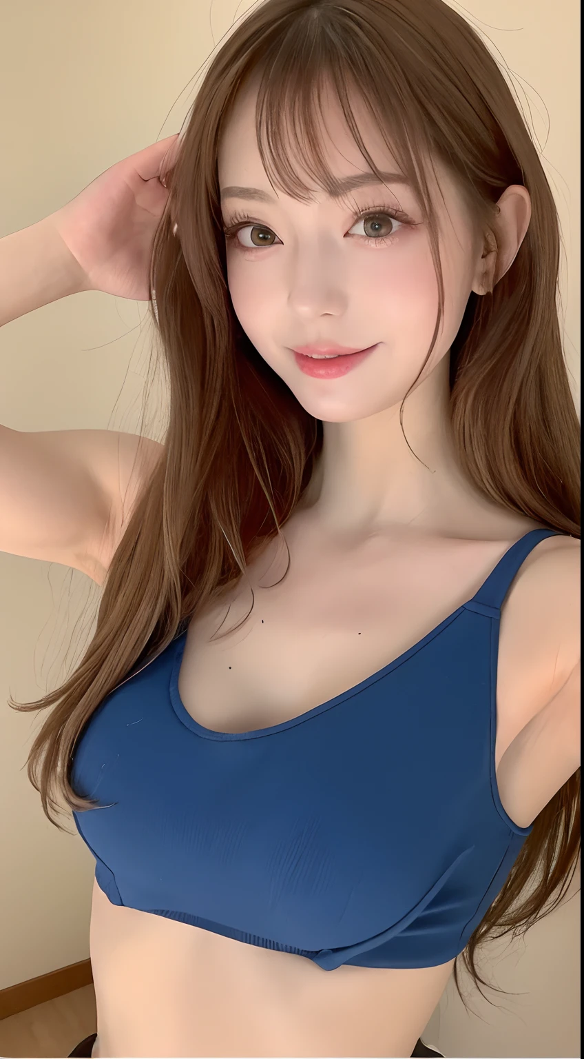 ((top-quality、8K、masterpiece:1.3))、1 cute girl in Japan、Beautiful woman emphasizing slender abs:1.3、(Random Hair Styles:1.2)、Oversized tank top:1.2、Super Detailed Face、detailedeyes、二重まぶた、hairarmpits、Colossal tits、The upper body is clearly reflected、You reflect