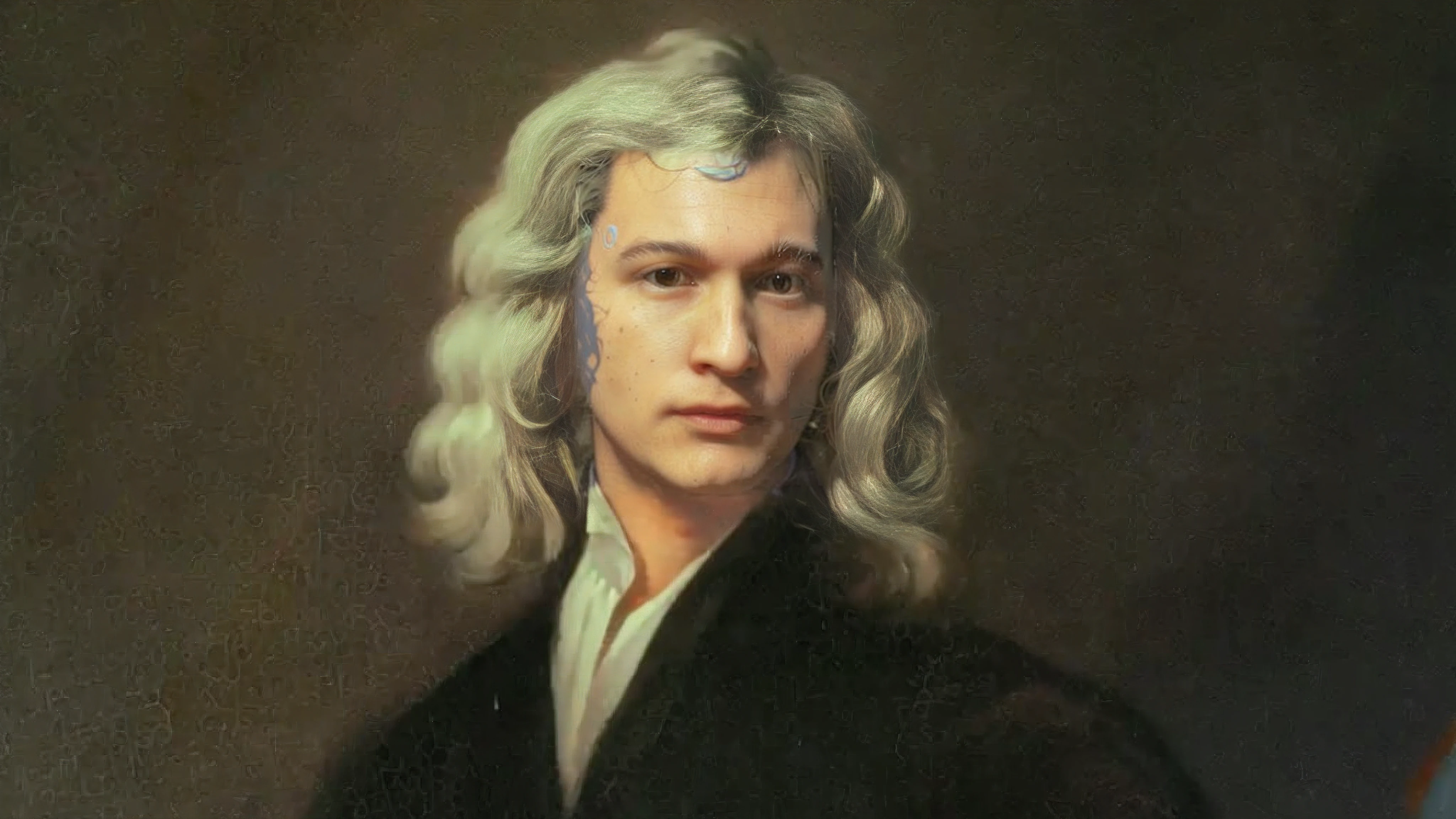 Close-up of a painting of a man with white hair, Isaac Newton, Half-length portraits, Half-length portraits, Men's drawings, Classic portraits, philosopher, Half-length head shot, portait image, Drawings., Vertical close-up, Hawkins, calculus, Half Image, Christian Saints, Medium-length portraits, Black man with long curly hair, photorealistic portrait