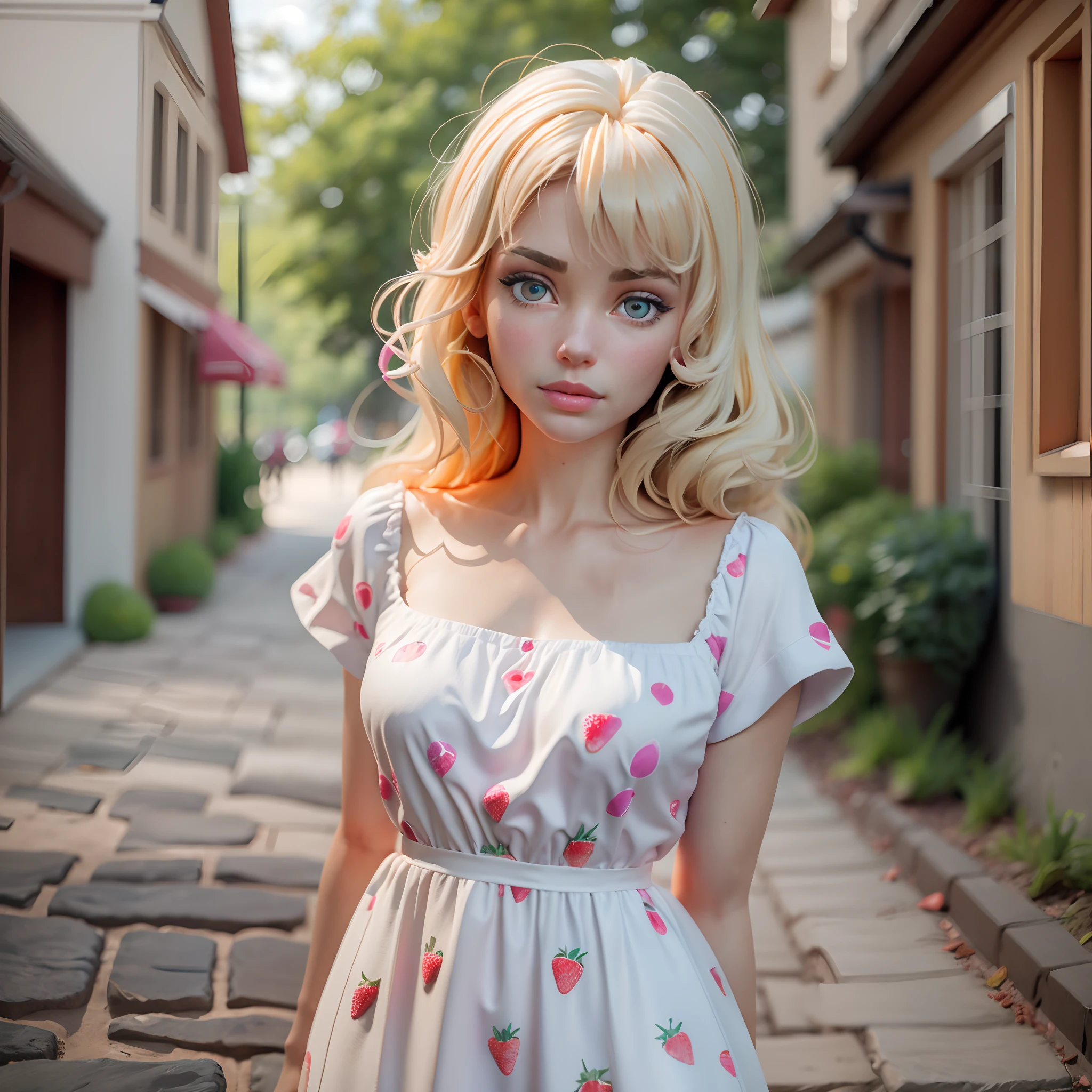 Menina aventureira no fundo branco, various poses and expressions, Children's book illustration style, simples, fofo, 6 anos, Cores, blonde hair, comprido e encaracolado, Cor lisa, vestido vermelho, manga curta, without a hat, sem livro, without glasses, sem mochila, com e sem amigo boneca