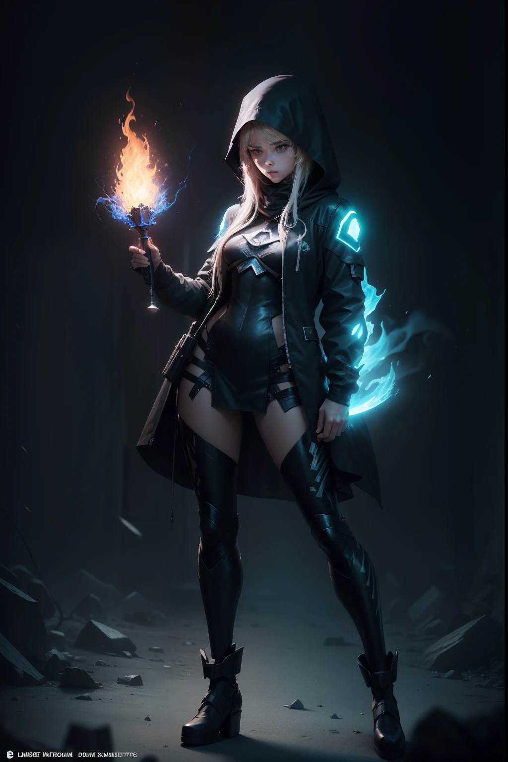 masterpiece, Rogue assassin girl, wearing a hood, blonde hair, shrouded in shadows, holding a blue flaming dagger in each hand, vibrant glowing abyssal colors, entirely in frame, FULL BODY, radiating electrical energy, long swirling hair, Full body, Beautiful anime waifu style girl, hyperdetailed painting, luminism, art by Carne Griffiths and Wadim Kashin concept art, 8k resolution, fractal isometrics details bioluminescence, 3d render, octane render, intricately detailed, cinematic, trending on art station Isometric Centered hyper realistic cover photo awesome full color, hand drawn, gritty, realistic, intricate, hit definition, cinematic, Rough sketch, bold lines, on paper, vibrant, epic, ultra high quality model
Negative prompt: EasyNegative ugly, duplicate, morbid, mutilated, out of frame, extra fingers,
mutated hands, poorly drawn hands, poorly drawn face, mutation,
deformed, bad anatomy, gross proportions, malformed limbs, missing arms,
missing legs, extra arms, extra legs, mutated hands, fused fingers,
too many fingers, long neck
Steps: 20, Sampler: Euler a, CFG scale: 7.0, Seed: 2275506575, Size: 512x768, Model: RealCartoonRealV6, Denoising strength: 0.75, Clip skip: 2, ENSD: 31337, TI hashes: easynegative, Version: v1.5.2.6-2-g1490274, TaskID: 636159174220313764
Used Embeddings: easynegative