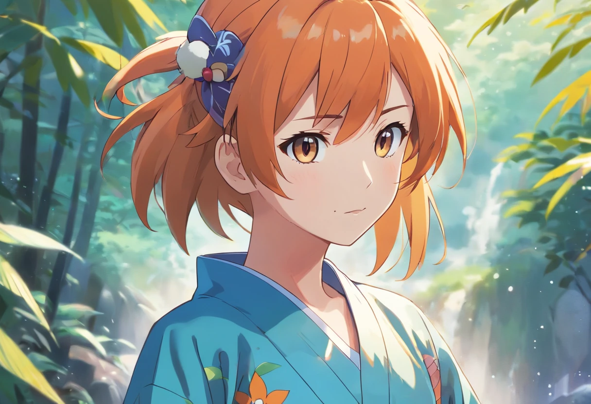 misty from pokemon, wears a yukata, medium close up shot, stunning, orange hair colour