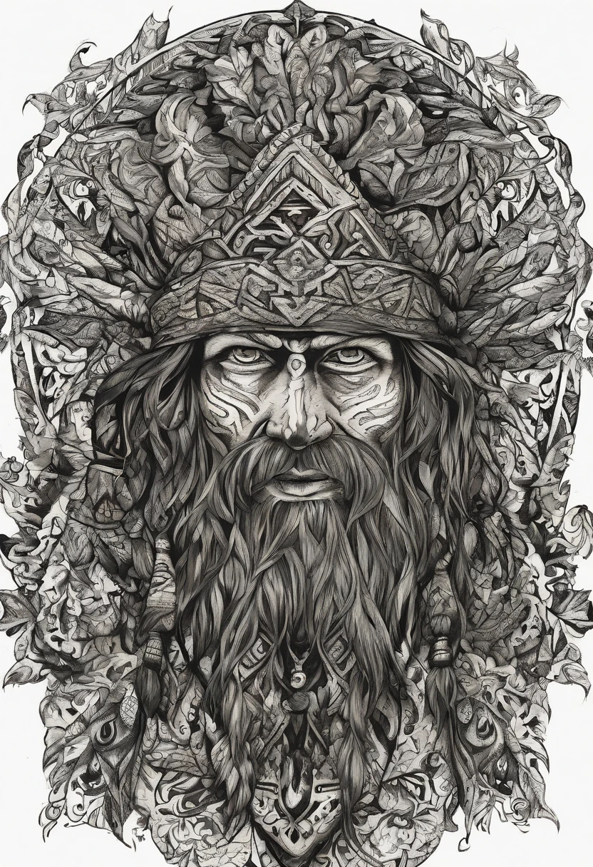 scraggly shirtless tattooed viking shaman