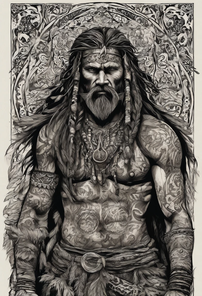 scraggly shirtless tattooed viking shaman