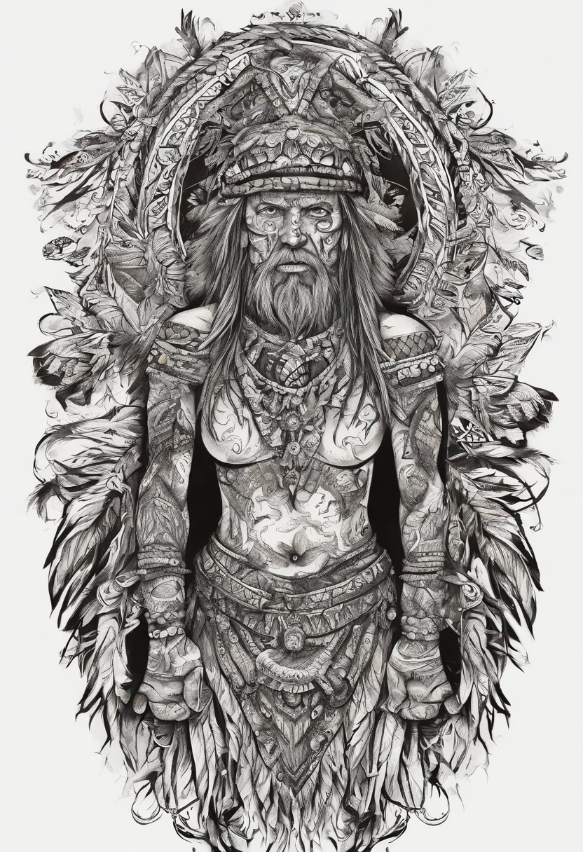 scraggly shirtless tattooed female viking shaman
