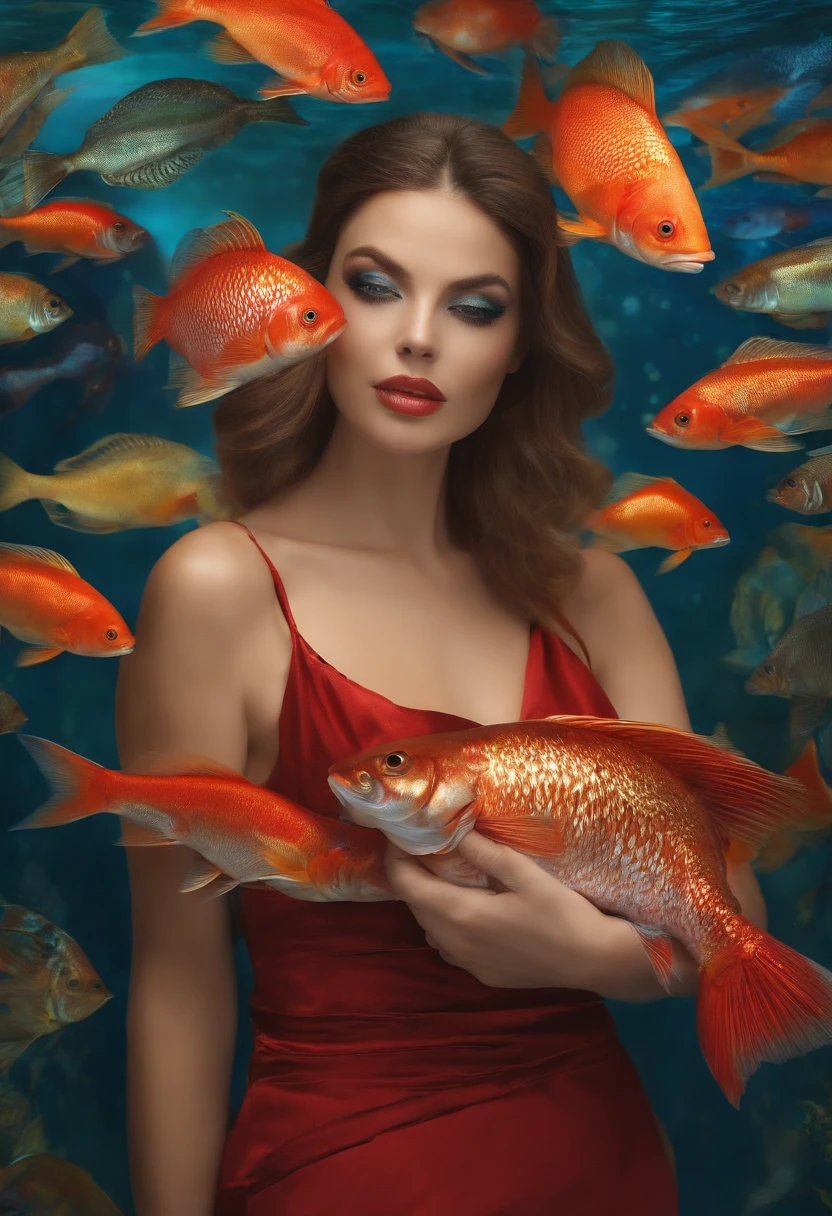 mulher com escamas de peixe ,ultrarealista