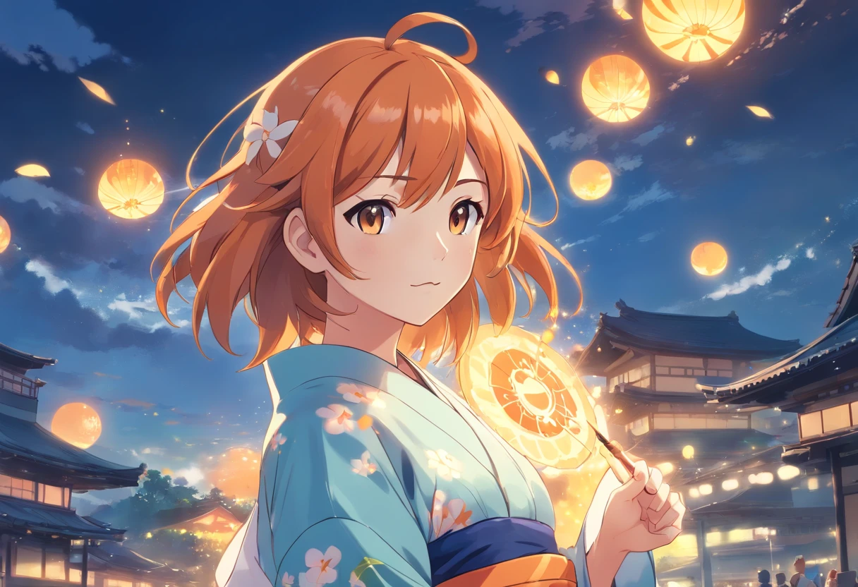 misty from pokemon, wears a yukata, medium shot, stunning, orange hair colour