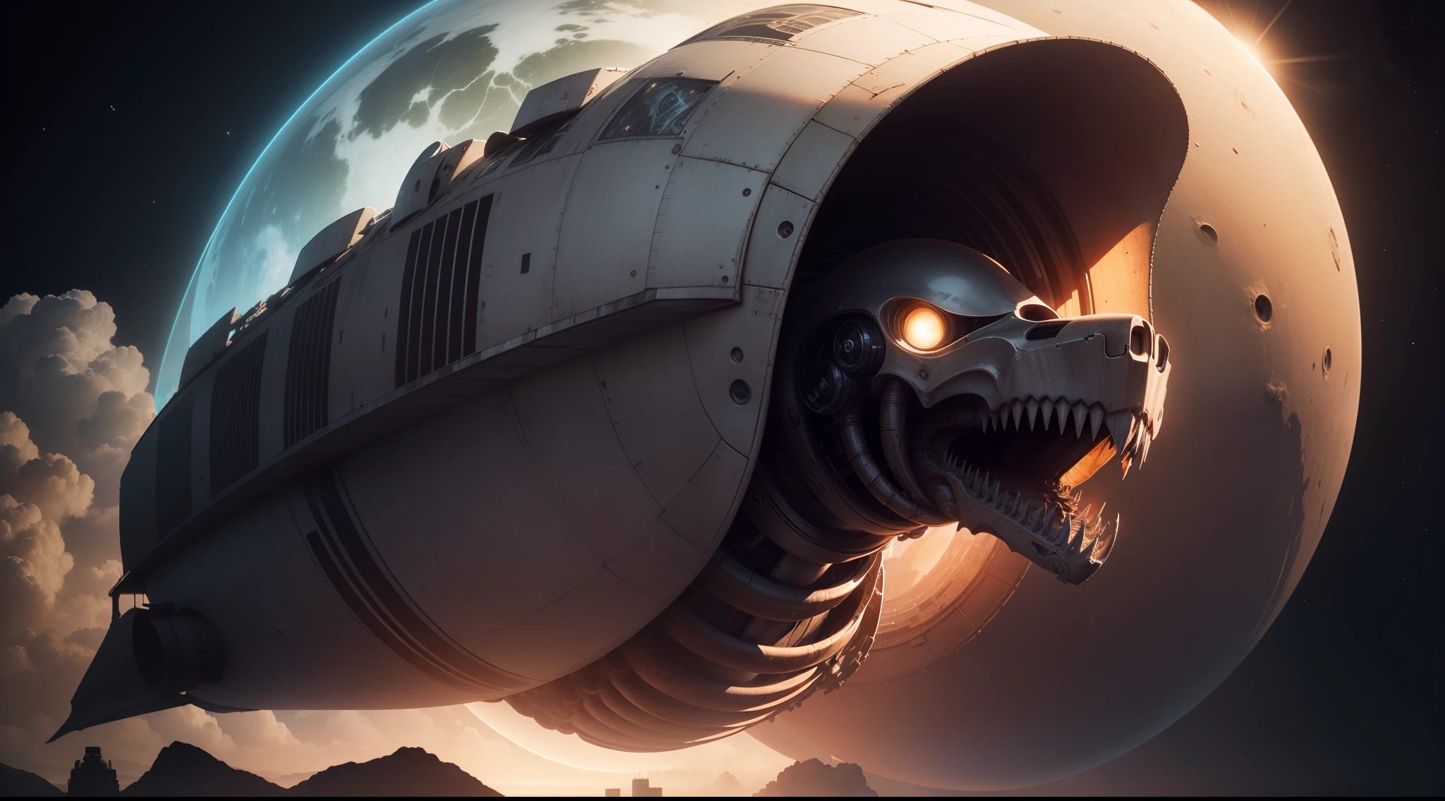 biomechanics black planet H.r. Giger. gigante. 8K High Resolution, realistic photograph, alto detalles, Alien, strange world, esfera estilo H.R. Giger. metales opacos, detalles altos de las texturas, escrituras alien. Alto contraste en las texturas, High-precision inserts and joints, esfera irreal del estilo, black background with cold mists, Biomechanical sphere seen in space, alto contraste 8K de las texturas. Nave espacial, obra maestra, nave robusta, fuerte, oscura, film lighting, Nave espacial, nodria volando. Gigante 8K fotorealista, Nave espacial estilo H. R. Giger y estilo industrial, 16 k hyperrealism great unique masterpiece, perspectiva frontal y cenital, nave nodriza, The largest, minimalismo, nave de la muerte