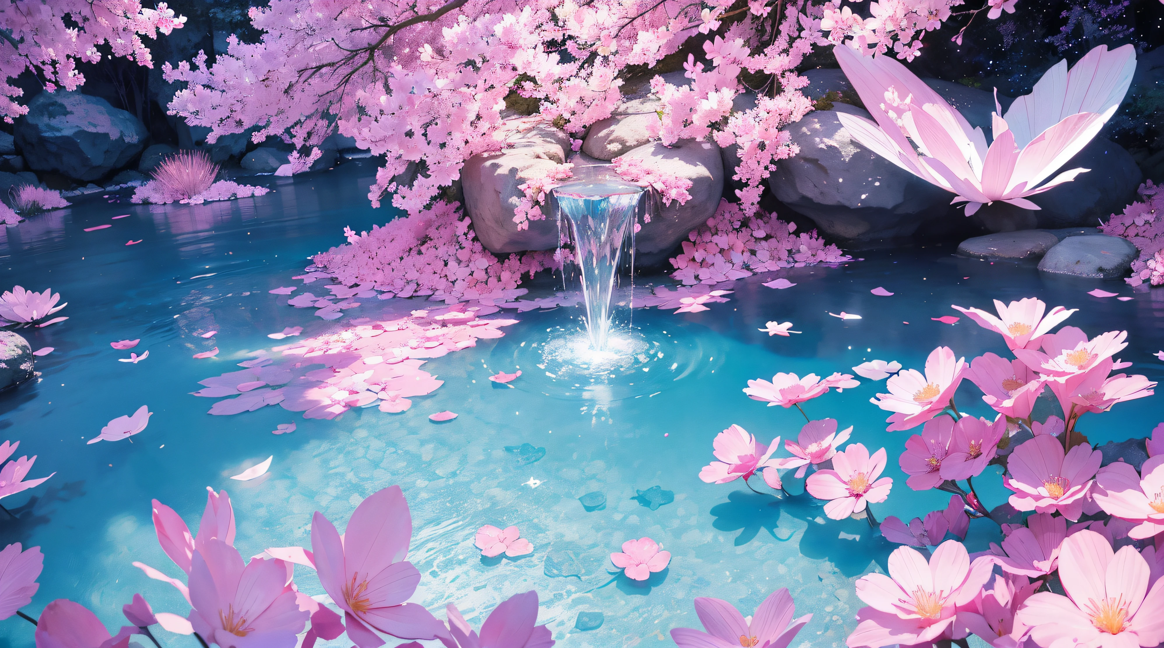 Crystal spring flower,Pink white gradient,water drop,Fantastical, galaxies, Transparent,, Pink white gradient,water drop,Light blue leaves,Sparkle, Sparkle, brilliance, Water,colorful,, Magical photography of light blue leaves, dramatic illumination, Photo realism, Ultra detailed, 4k, depthoffield, high resolusion