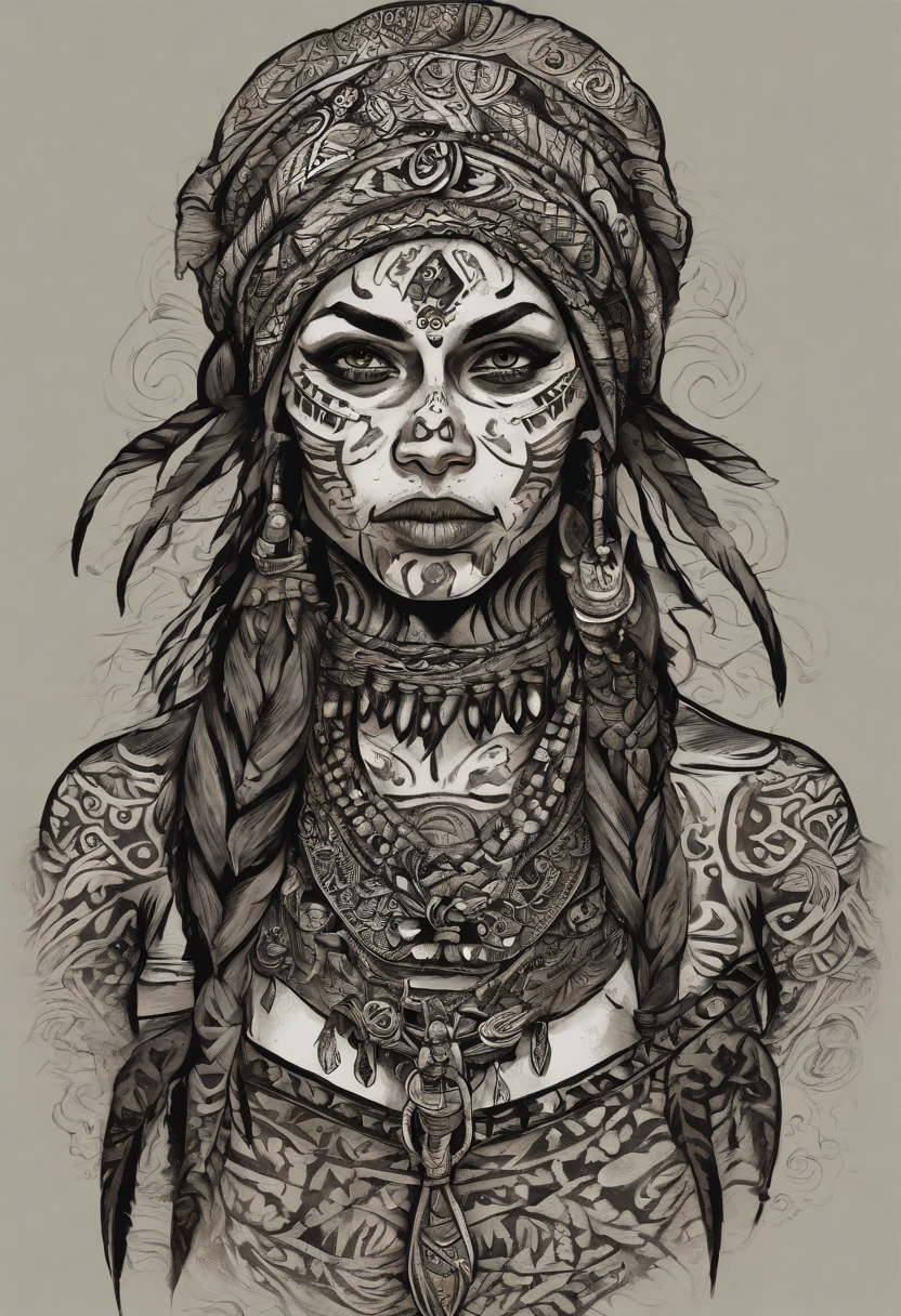white haired scraggly shirtless tattooed female viking shaman, has glowing tattoos