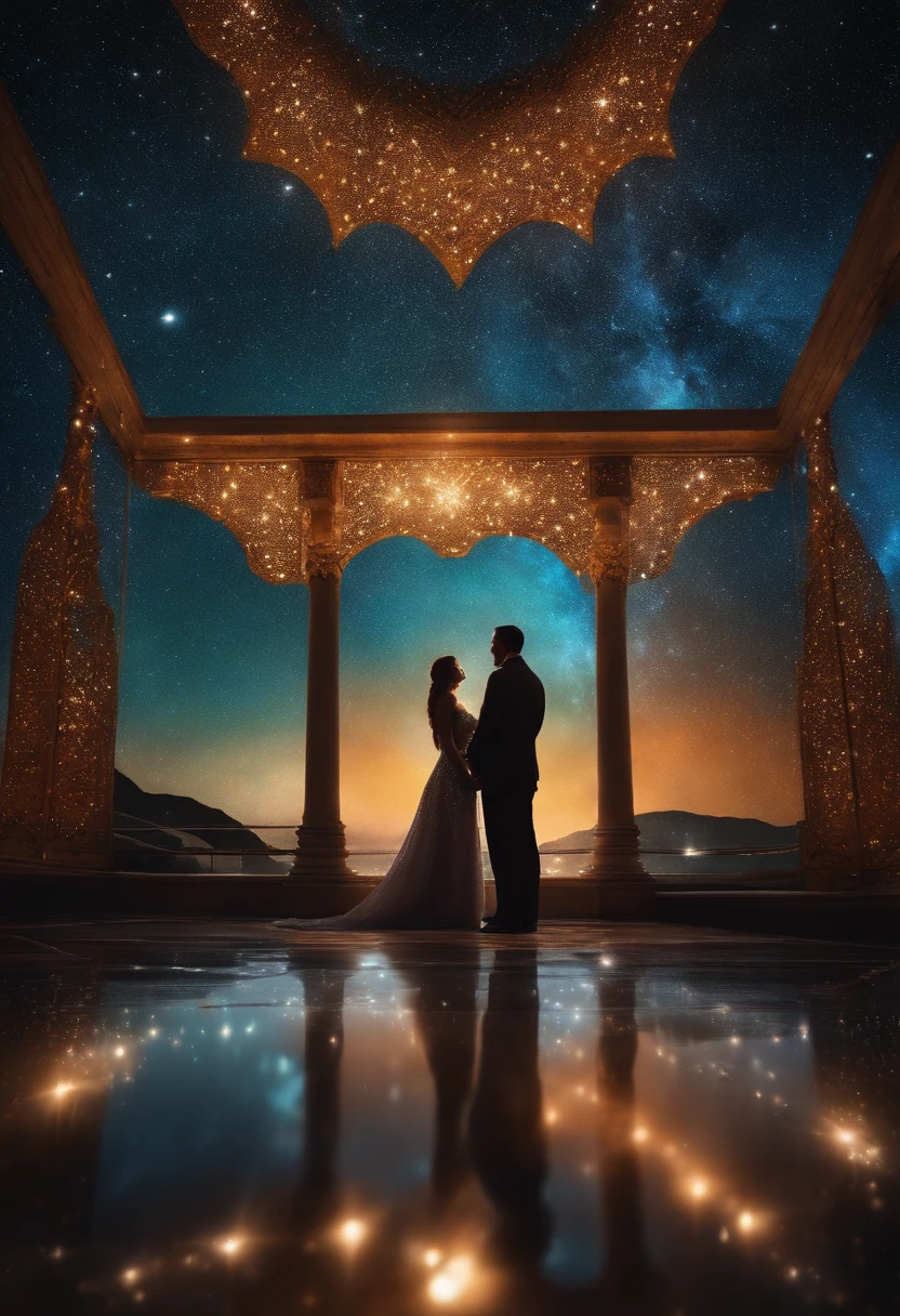 casal, homem e mulher, corpos feitos de estrelas, encantador, cores muito brilhantes, light particles, com luz brilhante, Mshiff, Arte do papel de parede, Papel de parede UHD